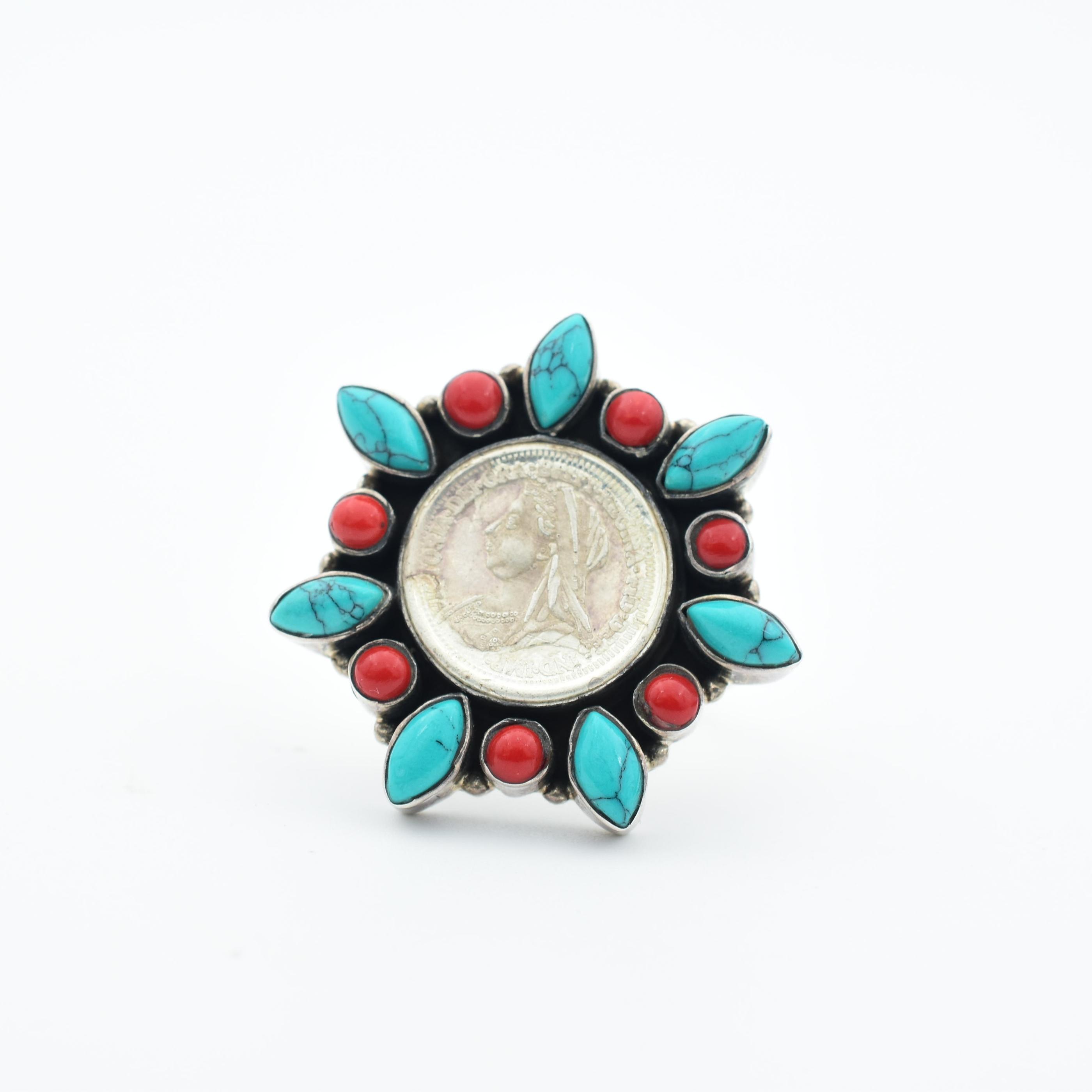 Red and Blue Stone Studded Mohar Cocktail Ring