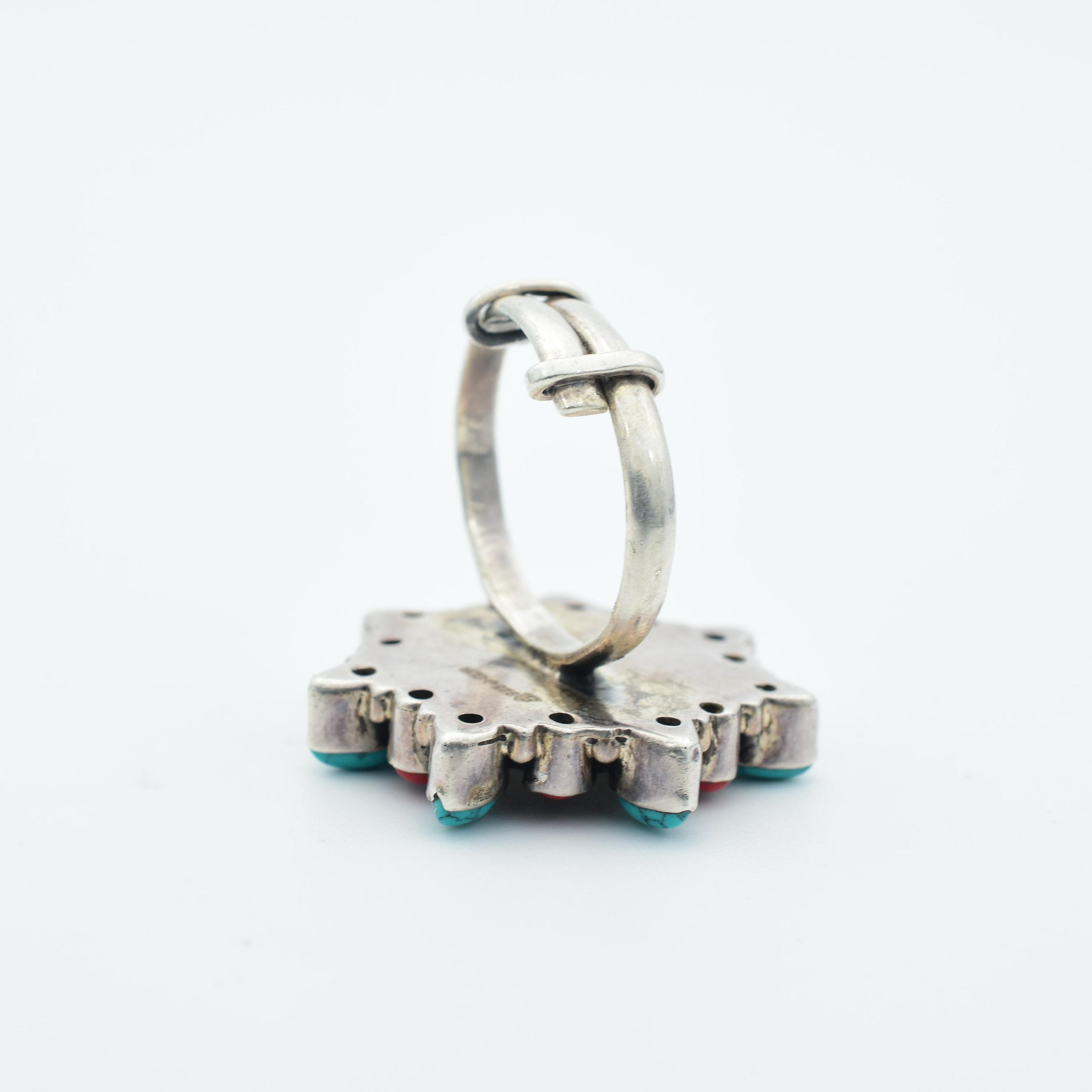 Red and Blue Stone Studded Mohar Cocktail Ring
