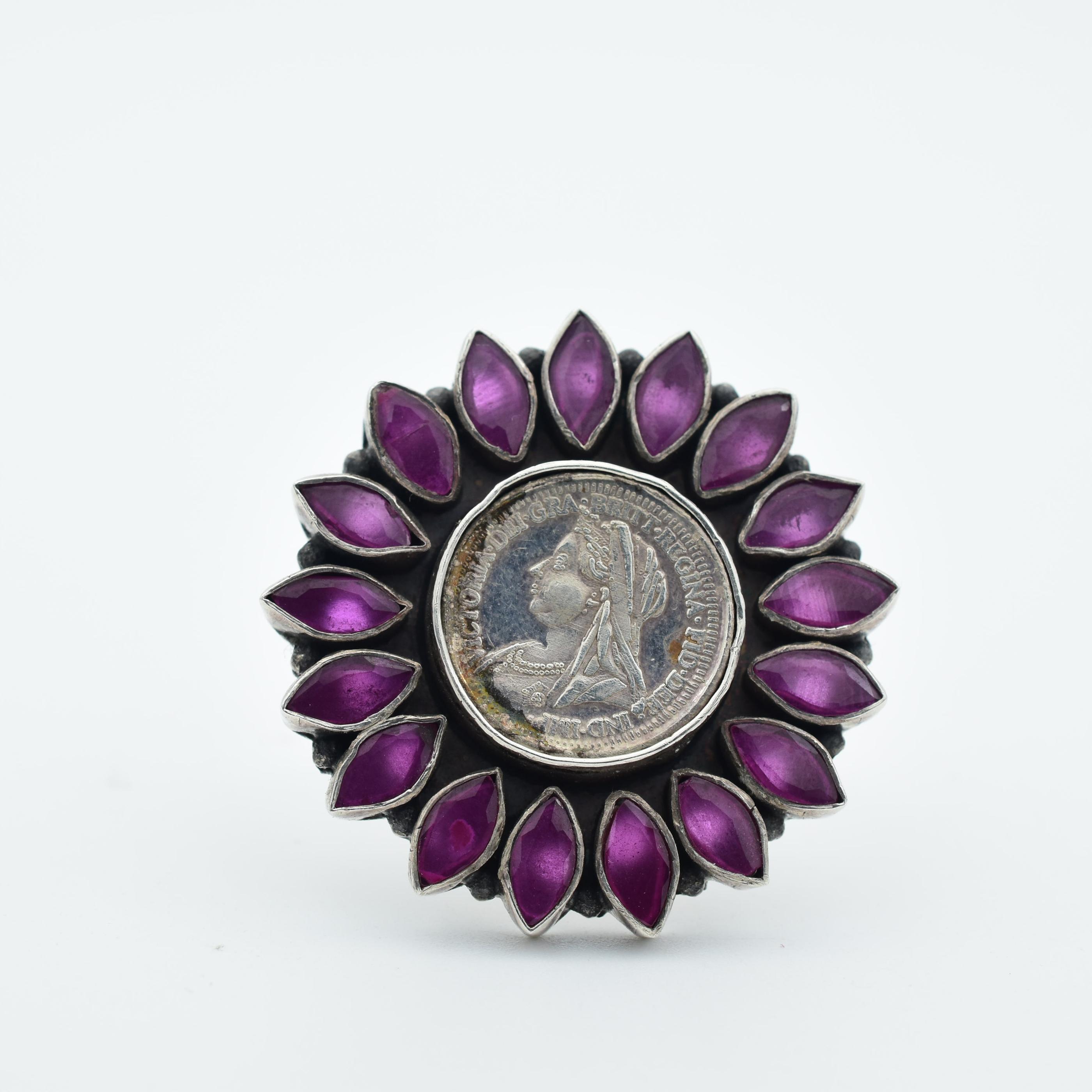 Purple stone antique look silver ring for women COCKTAIL RING