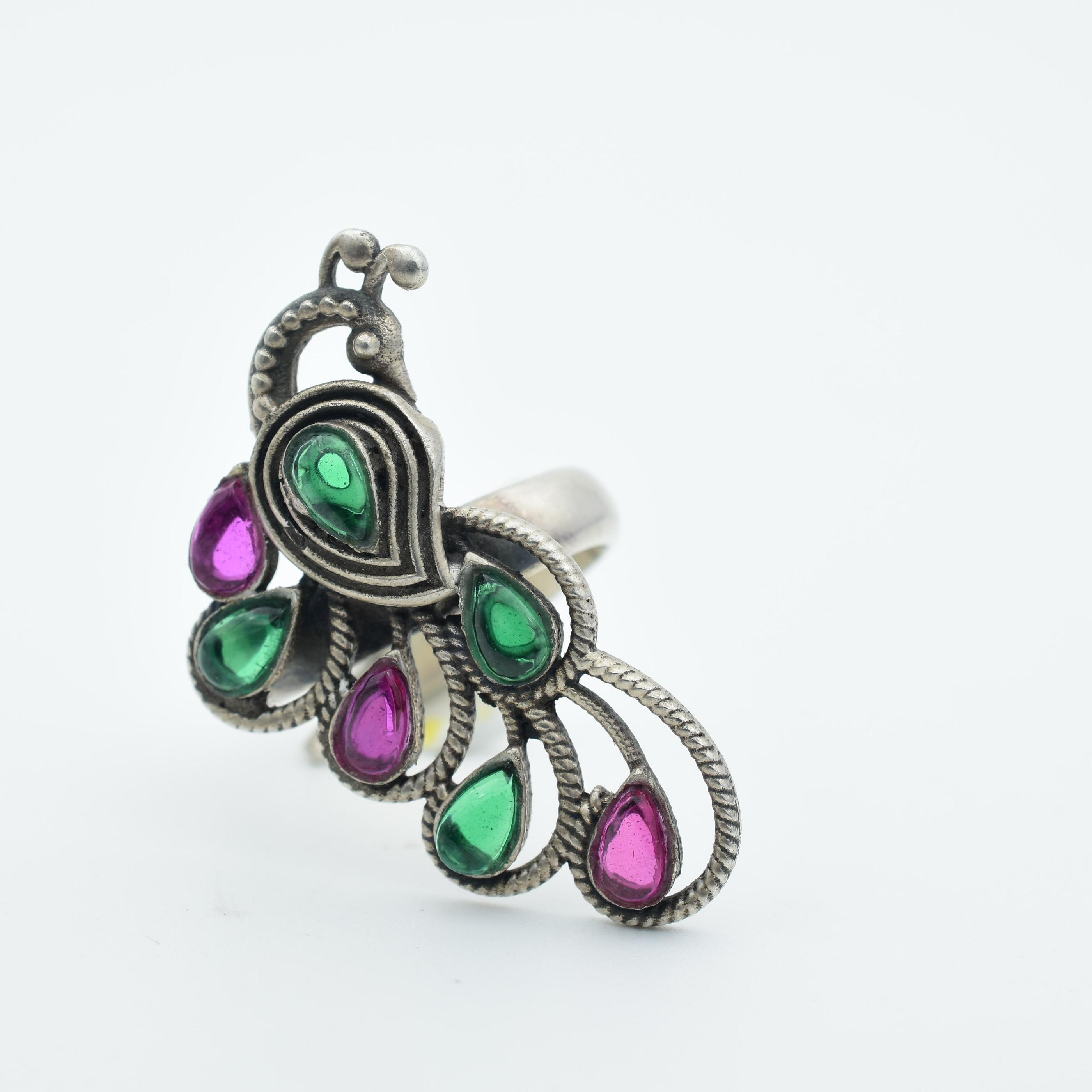 925 Sterling Silver Rajasthan Gems Peacock Ring