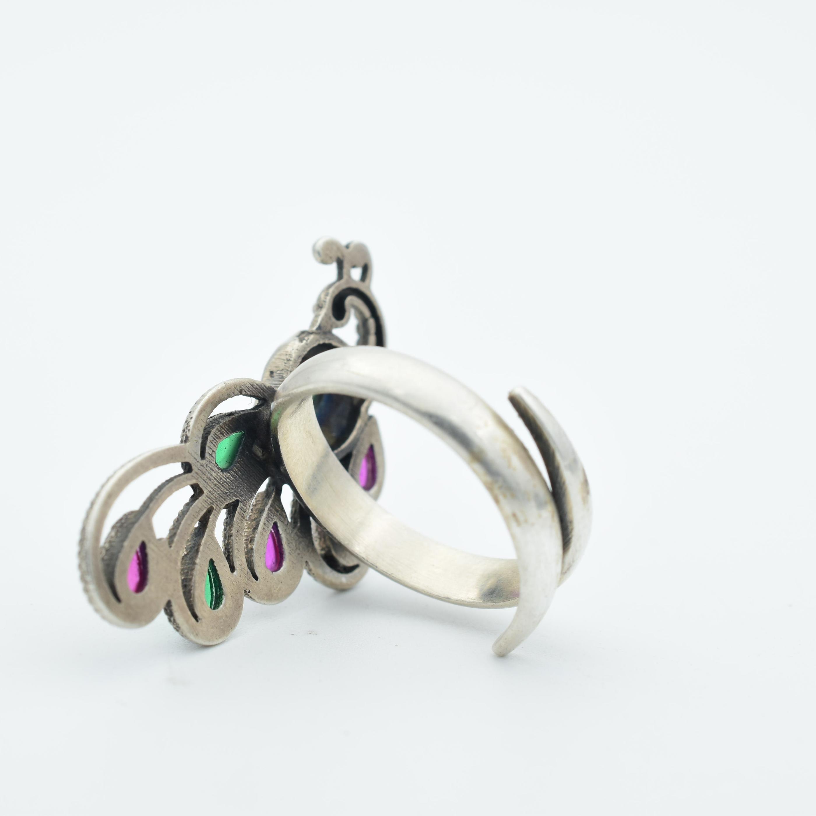 925 Sterling Silver Rajasthan Gems Peacock Ring