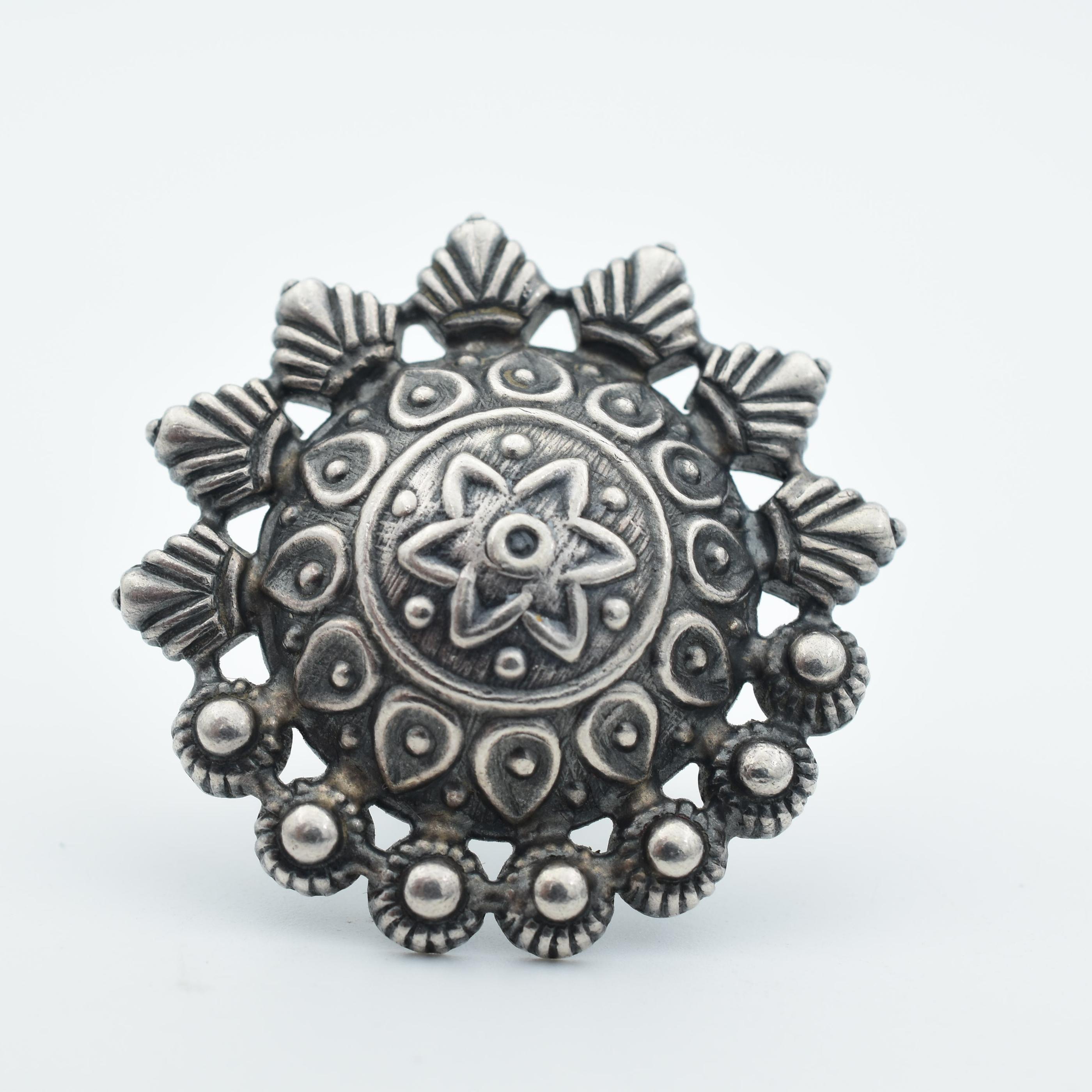 Silver Oxidised Floral Cocktail Ring