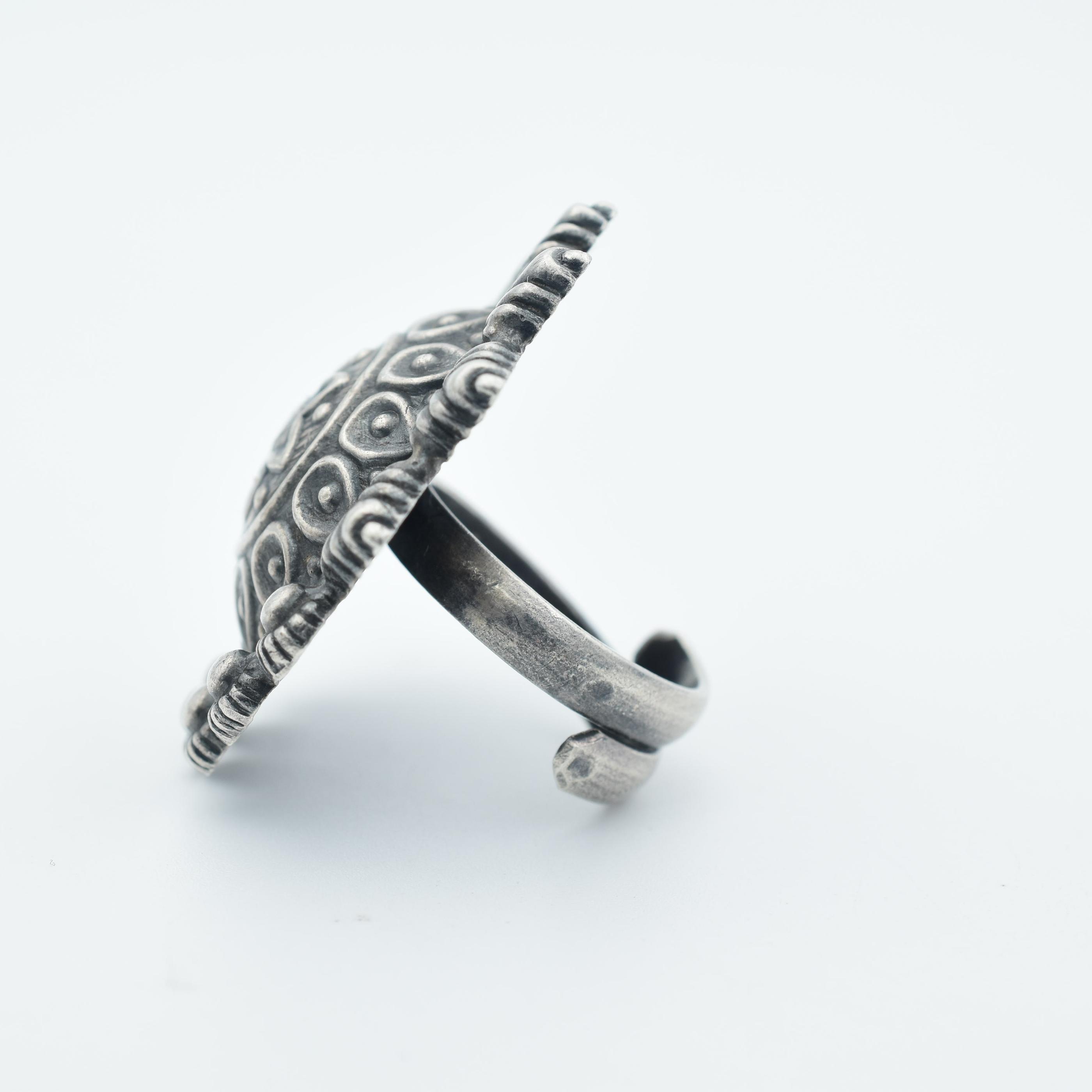 Silver Oxidised Floral Cocktail Ring