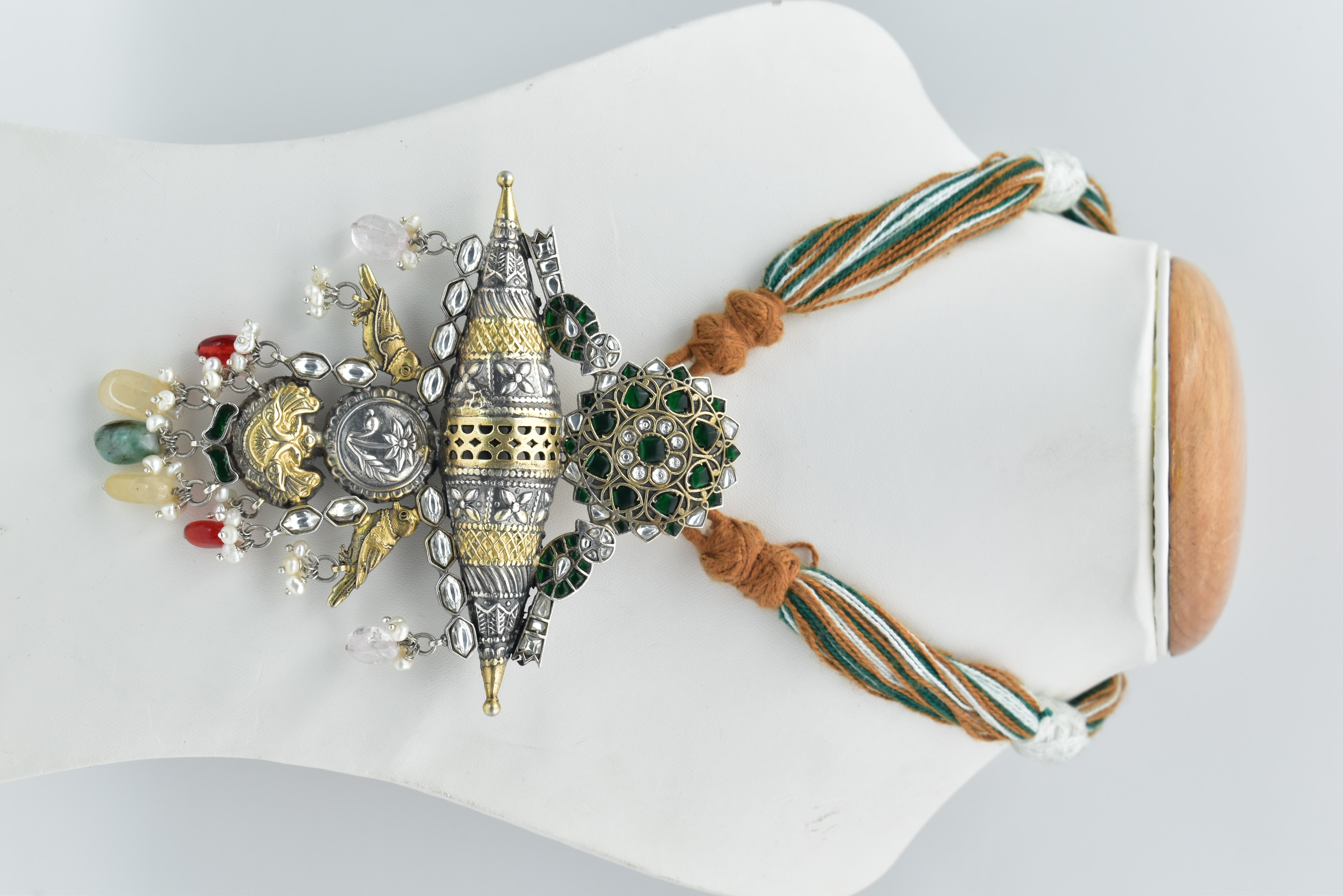 Silver Multi-Colored Stone Long Tribal Necklace