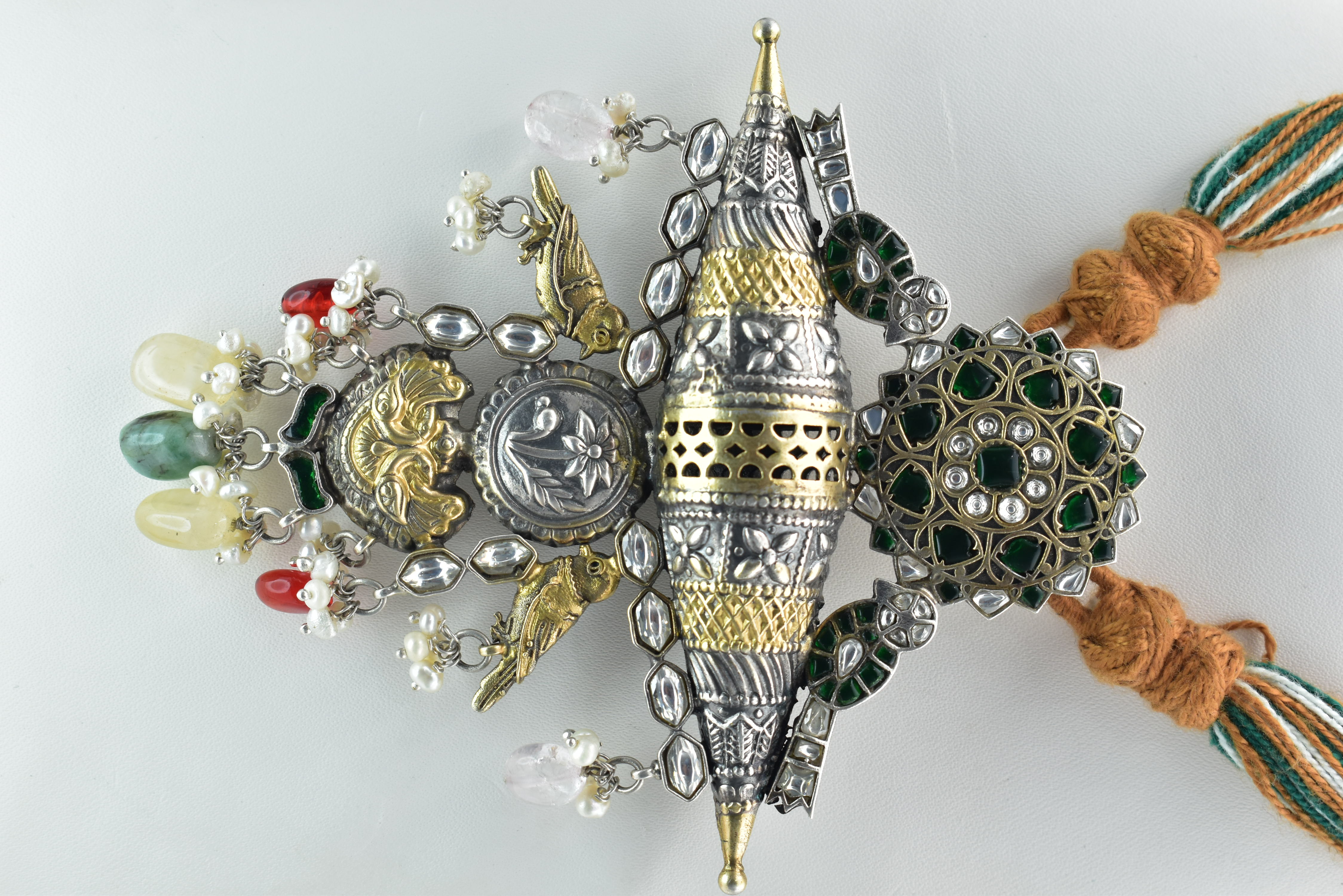 Silver Multi-Colored Stone Long Tribal Necklace