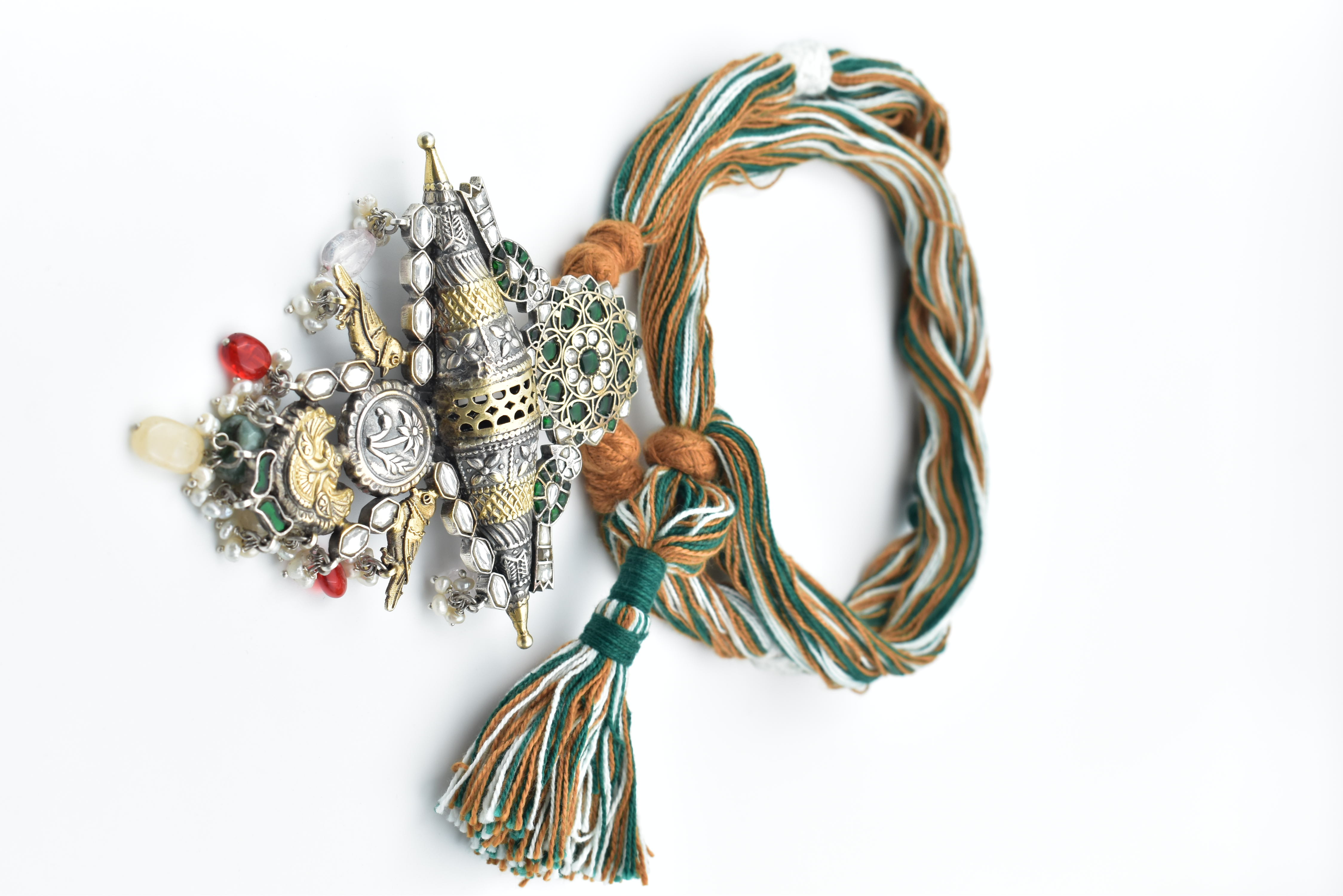 Silver Multi-Colored Stone Long Tribal Necklace