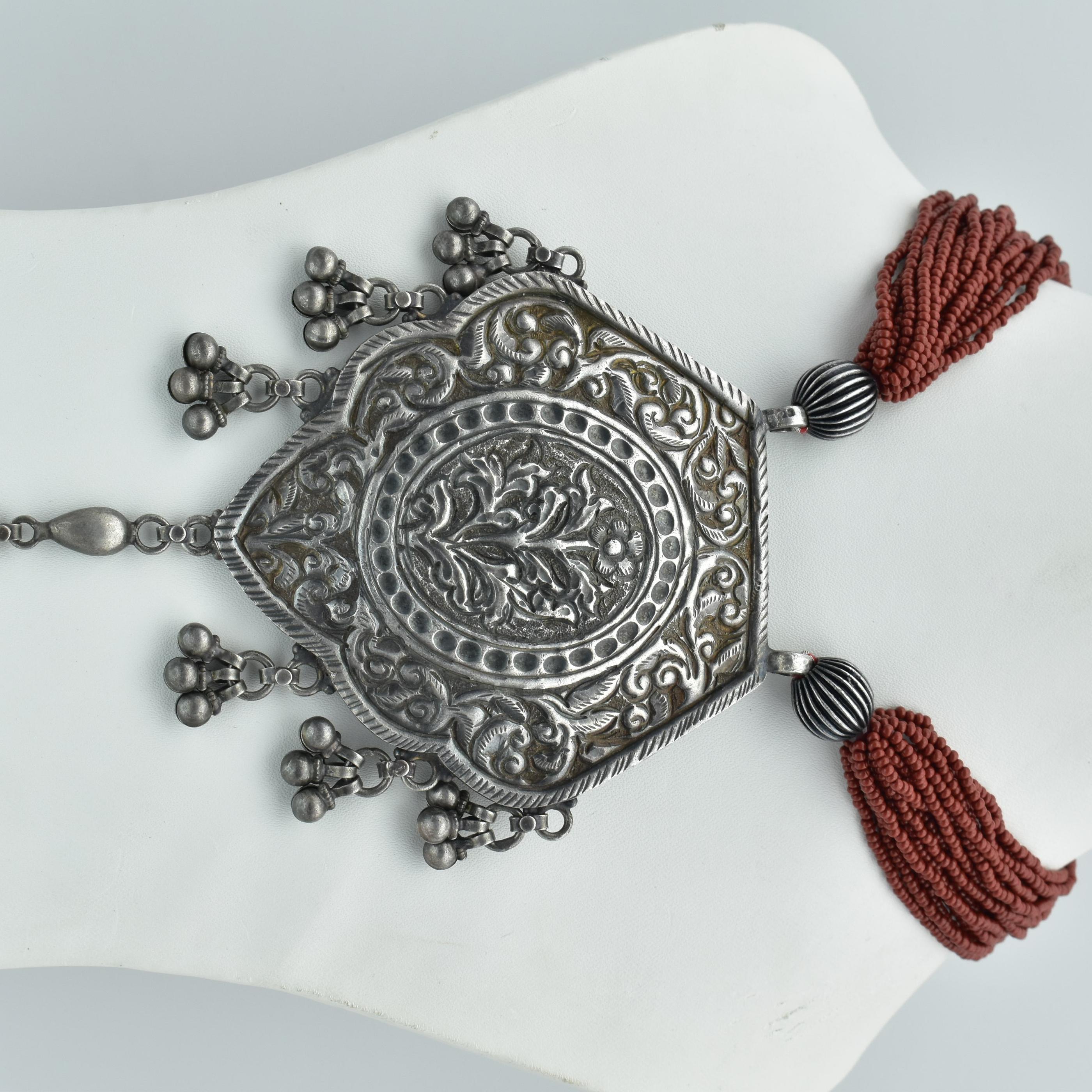 Sterling Silver Red Tribal Necklace