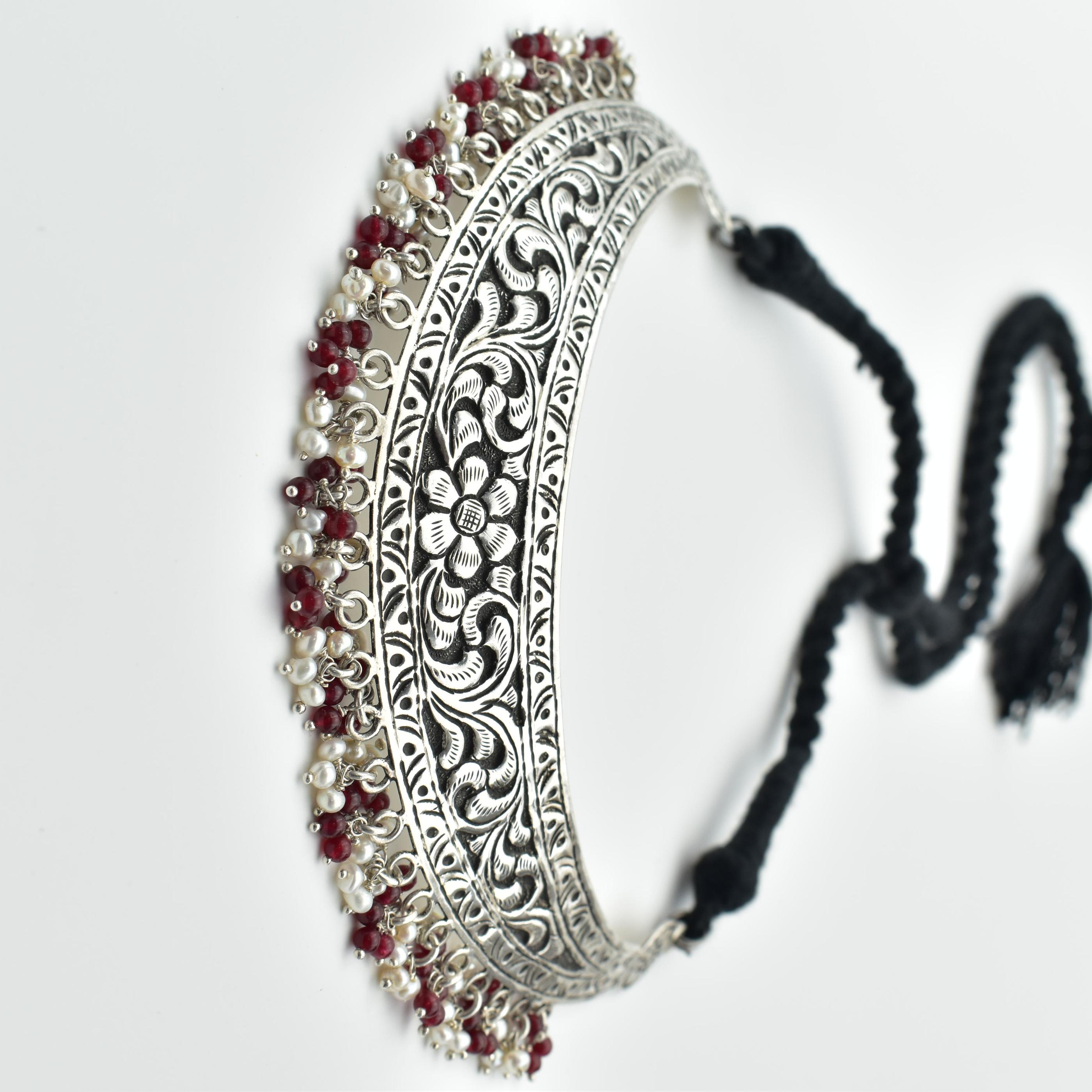 925 Sterling Silver Floral Statement Choker Necklace