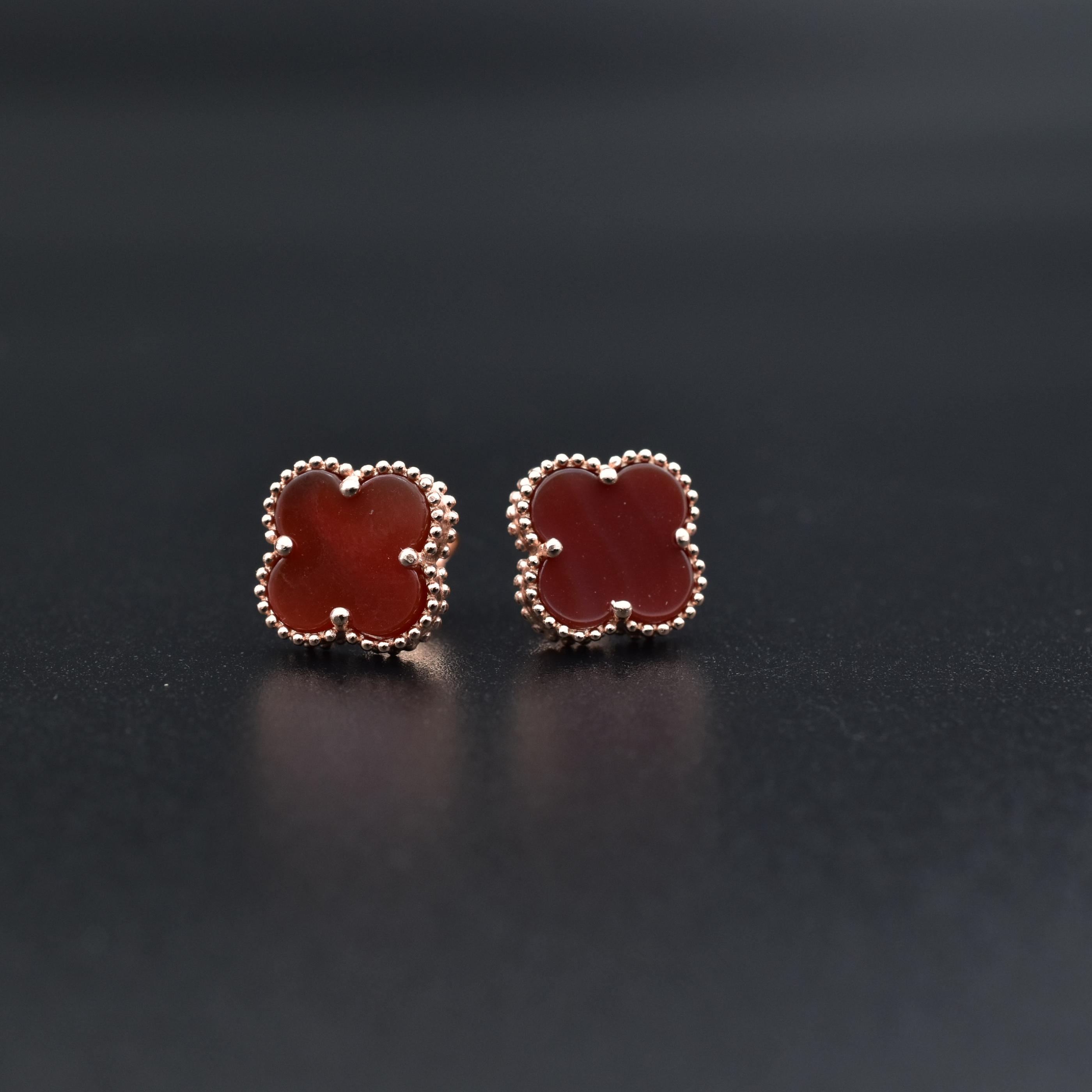Silver Red Clover Earrings