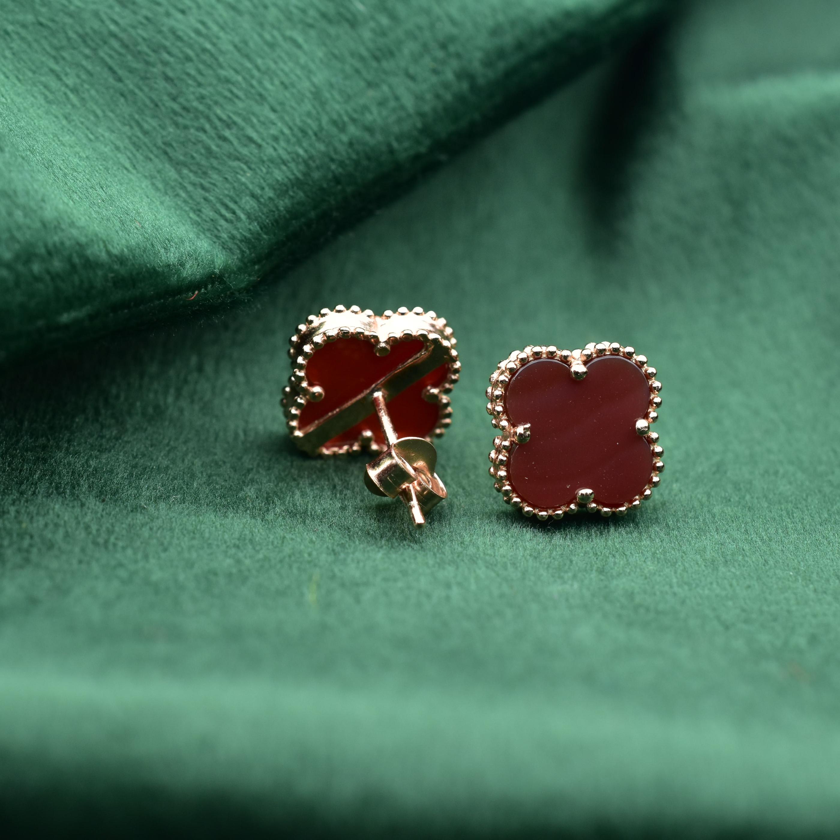 Silver Red Clover Earrings