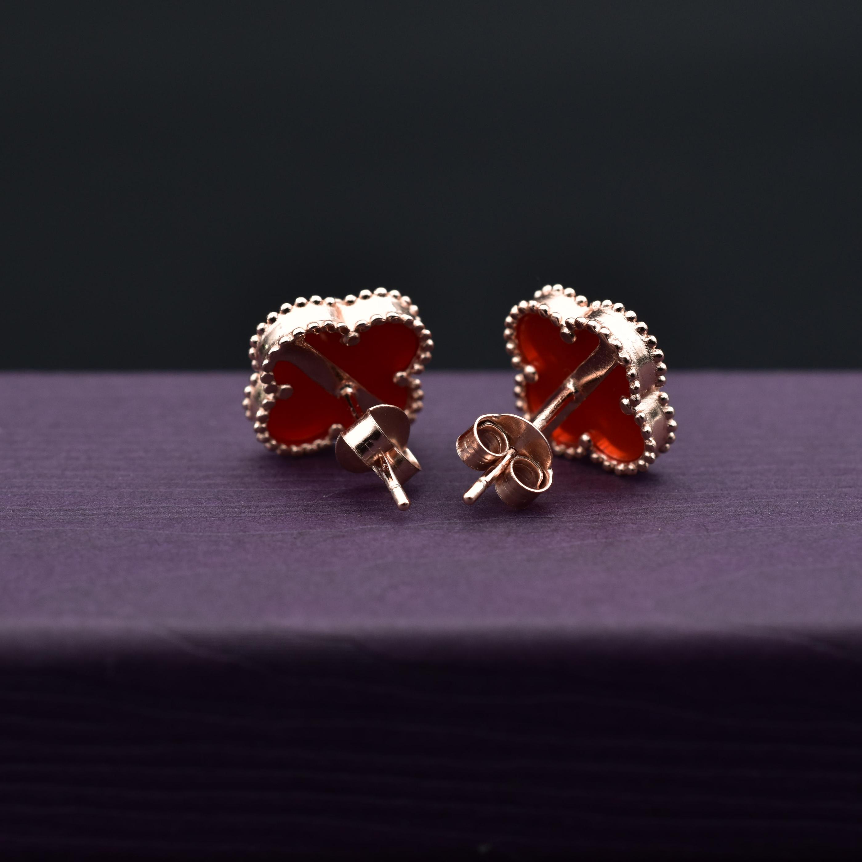 Silver Red Clover Earrings