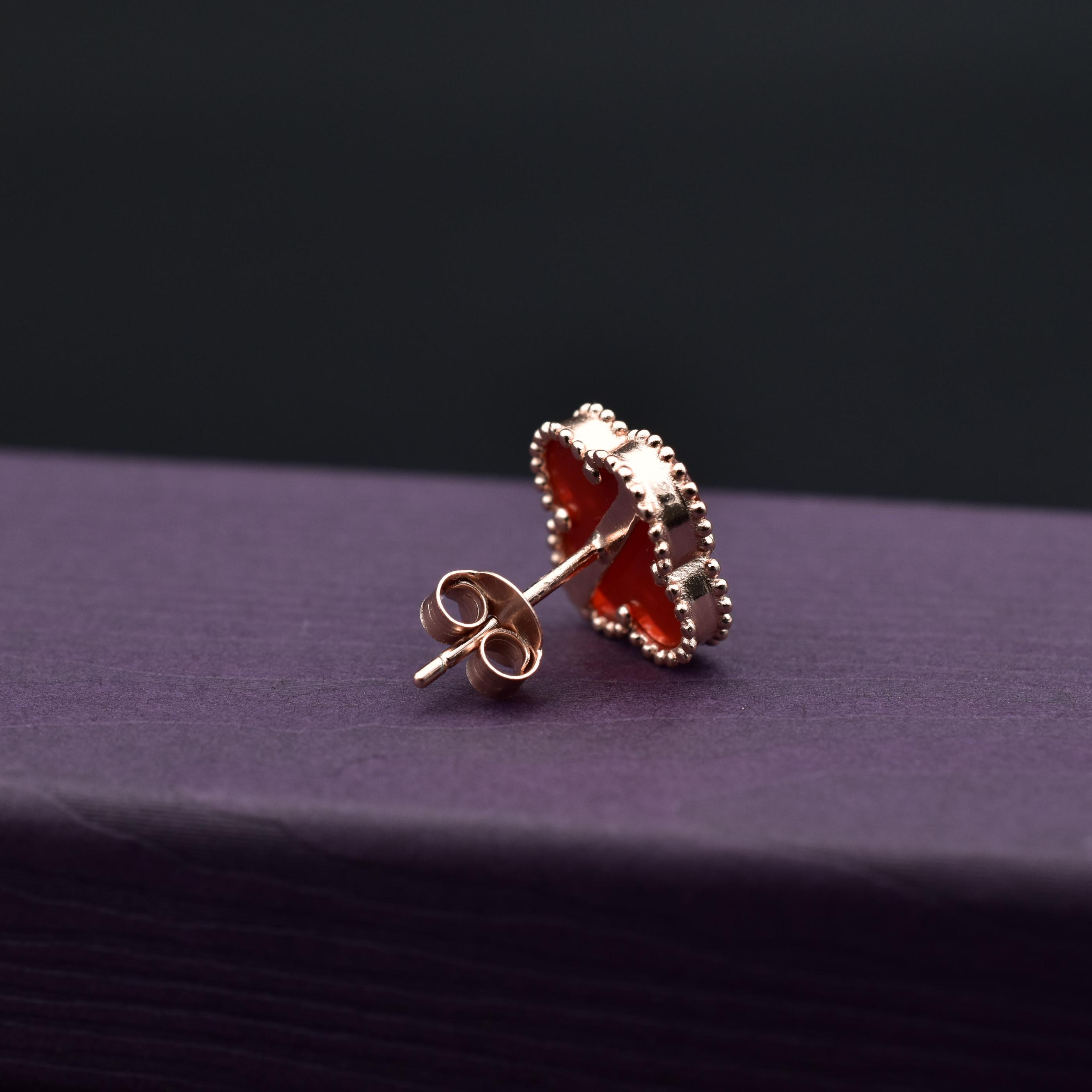 Silver Red Clover Earrings