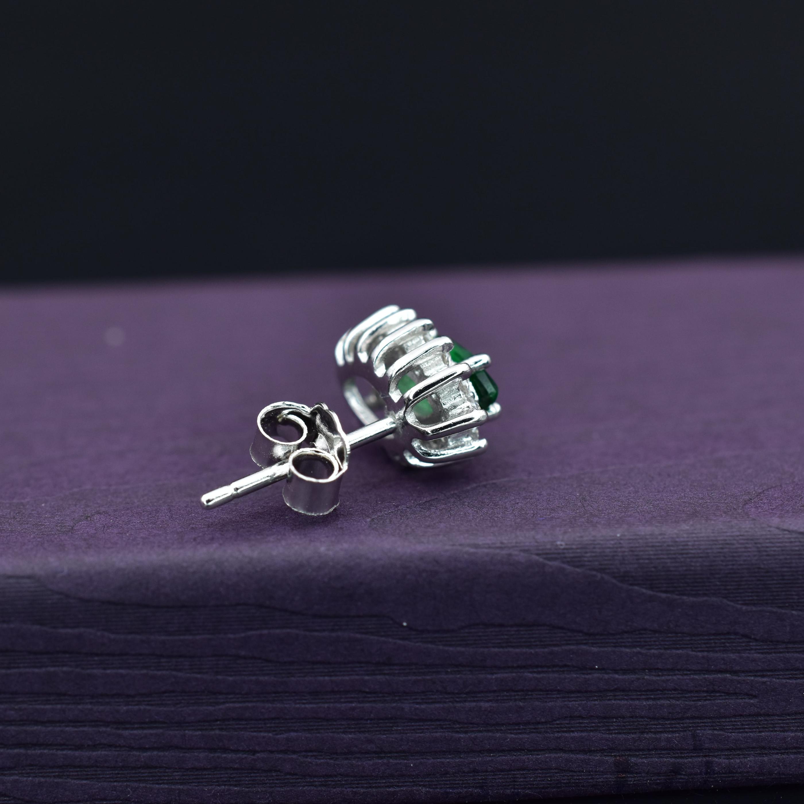 Dark Zambian Emerald Silver Stud Earrings