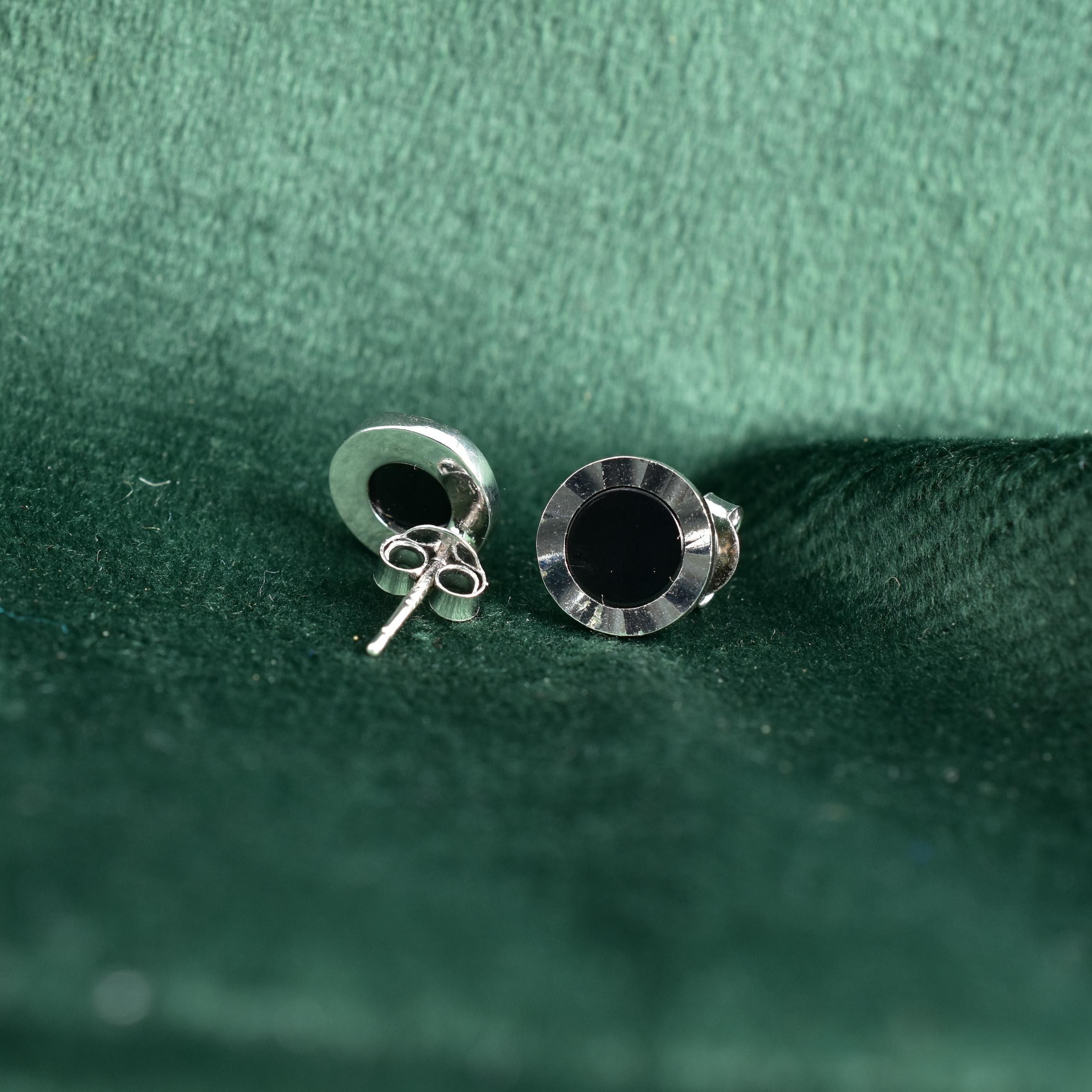 Black Stone Studded Silver Stud Earring