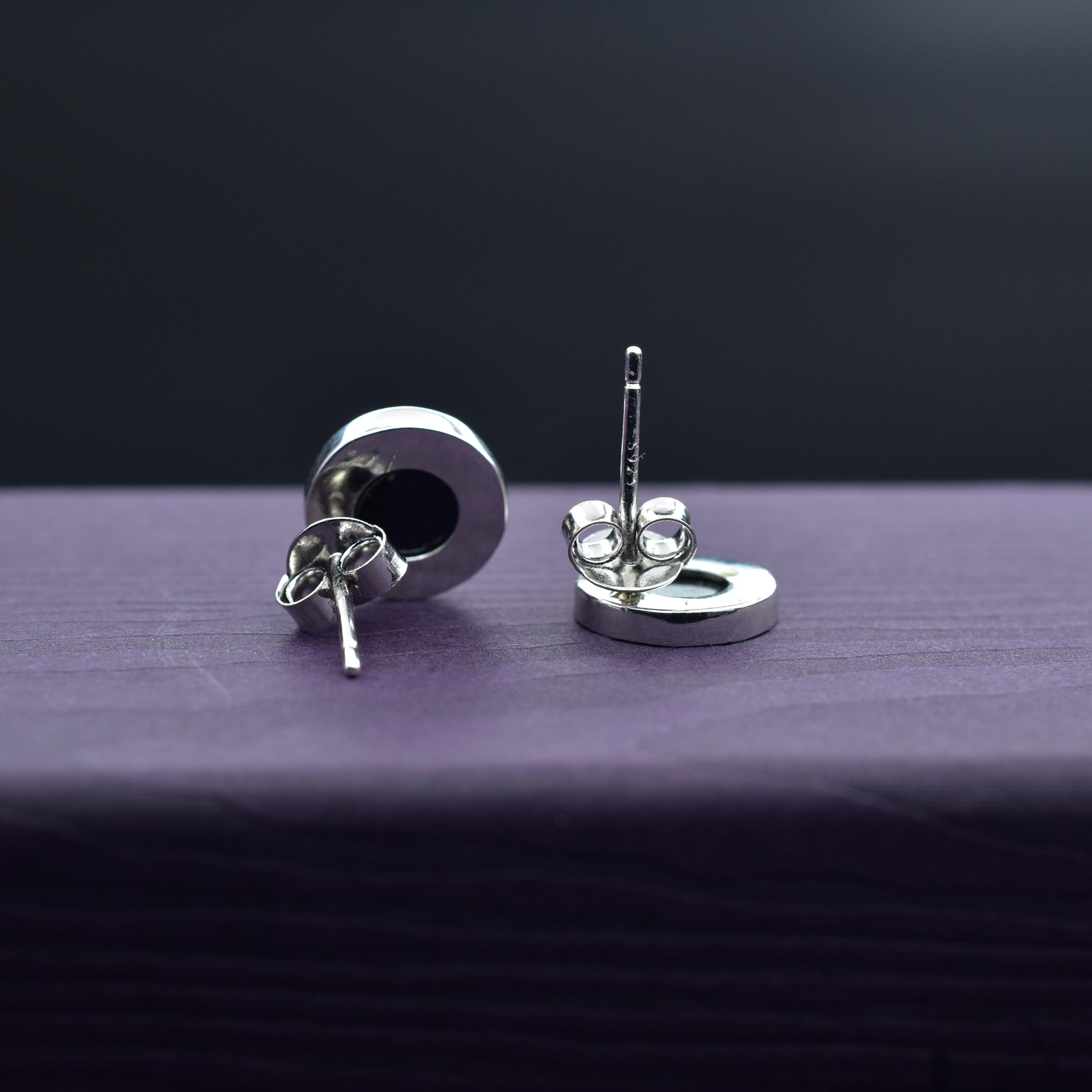 Black Stone Studded Silver Stud Earring