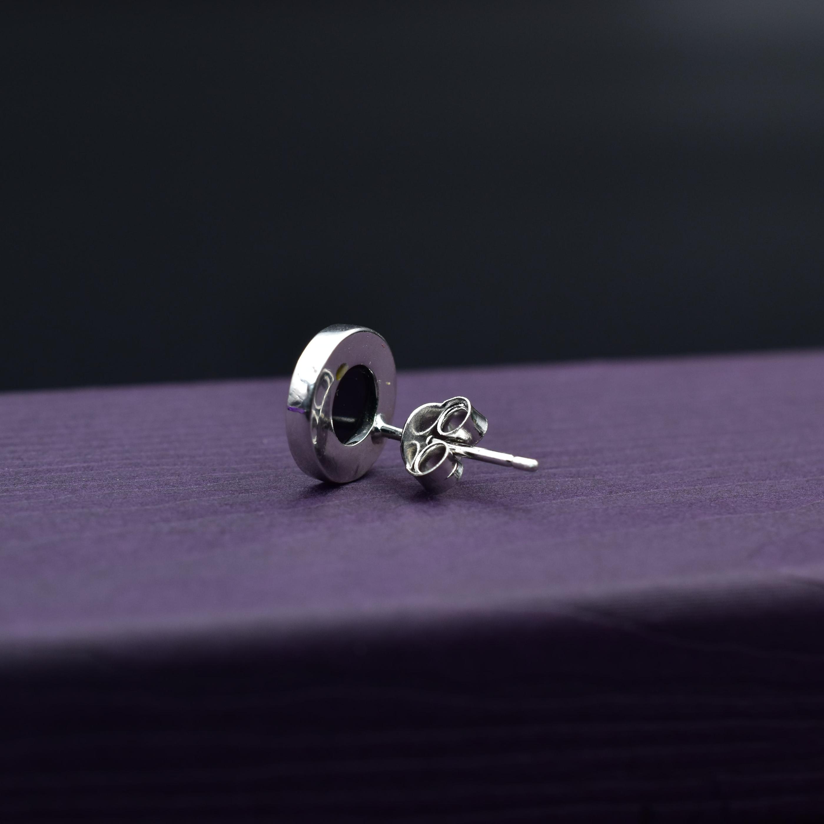Black Stone Studded Silver Stud Earring