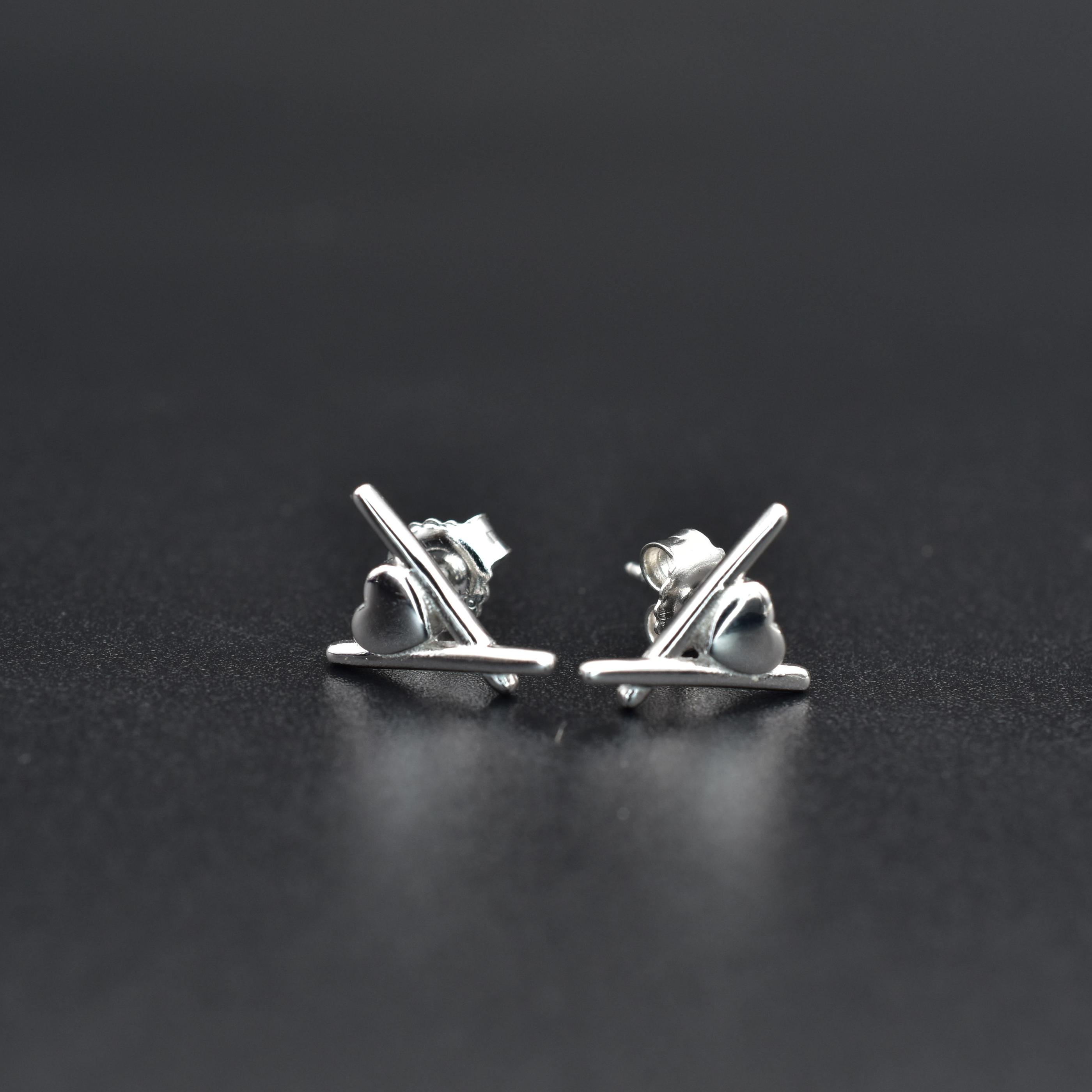 Sterling Silver Minimalist Unique Heart  Stud