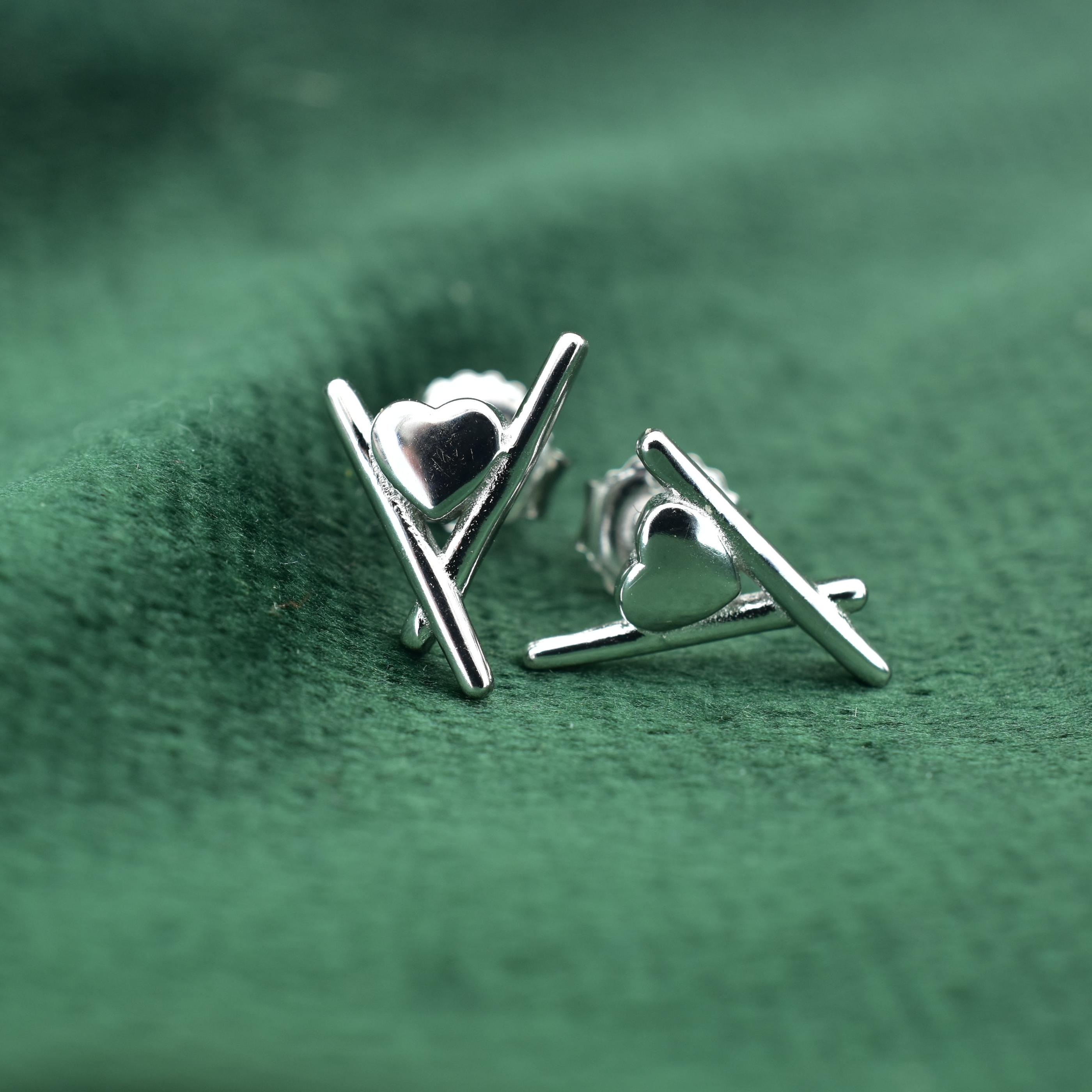 Sterling Silver Minimalist Unique Heart  Stud