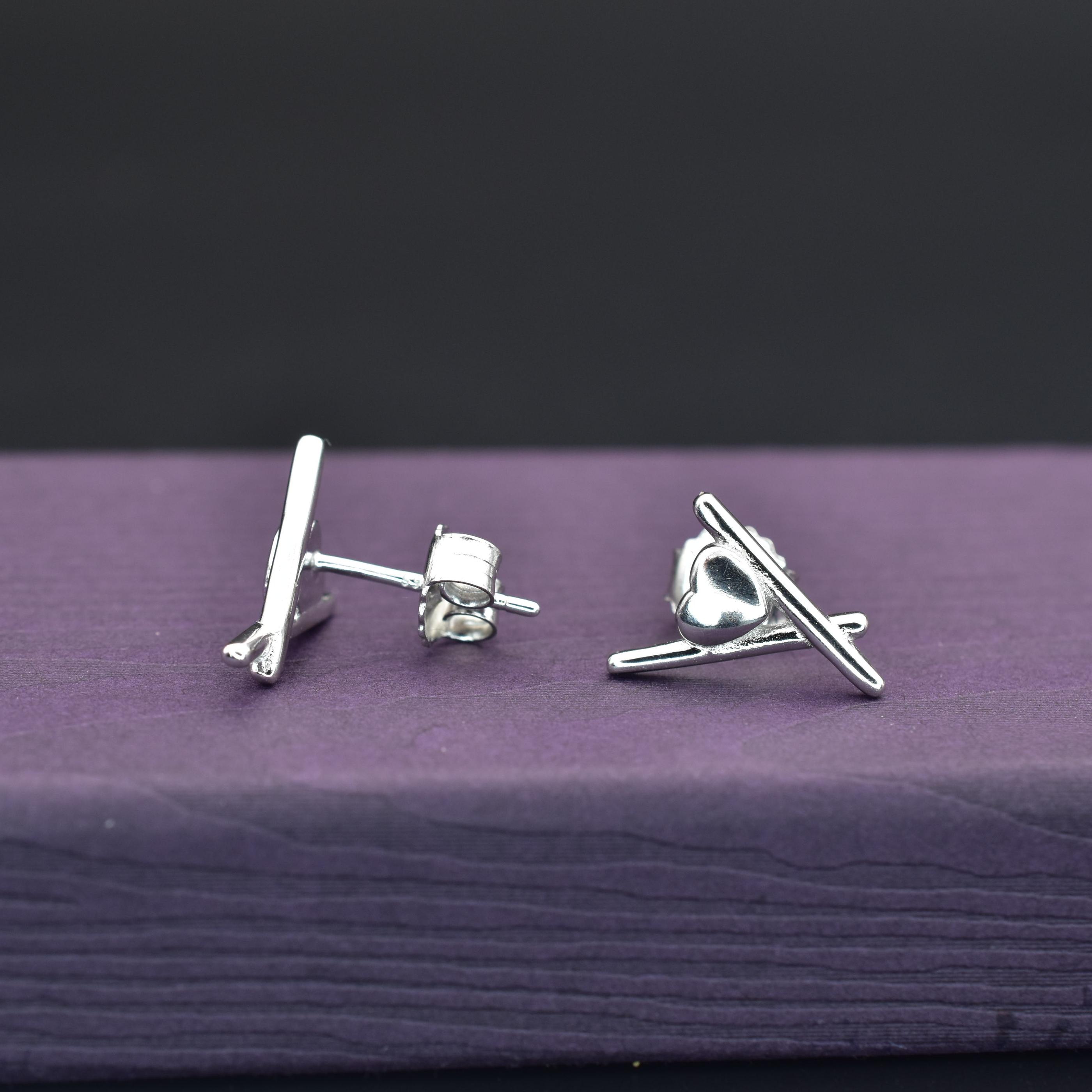 Sterling Silver Minimalist Unique Heart  Stud