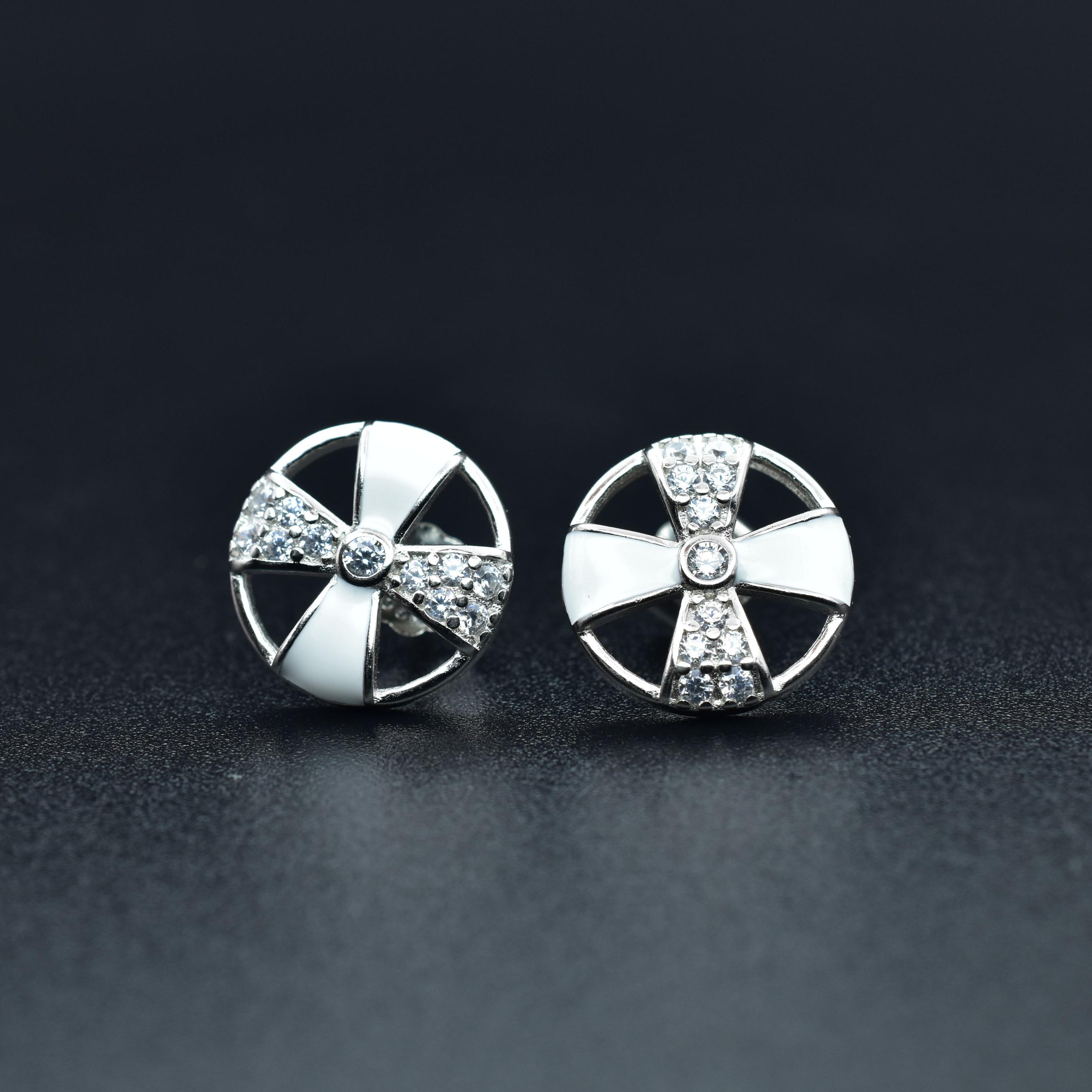 Silver American Diamond Geometric Stud Earrings