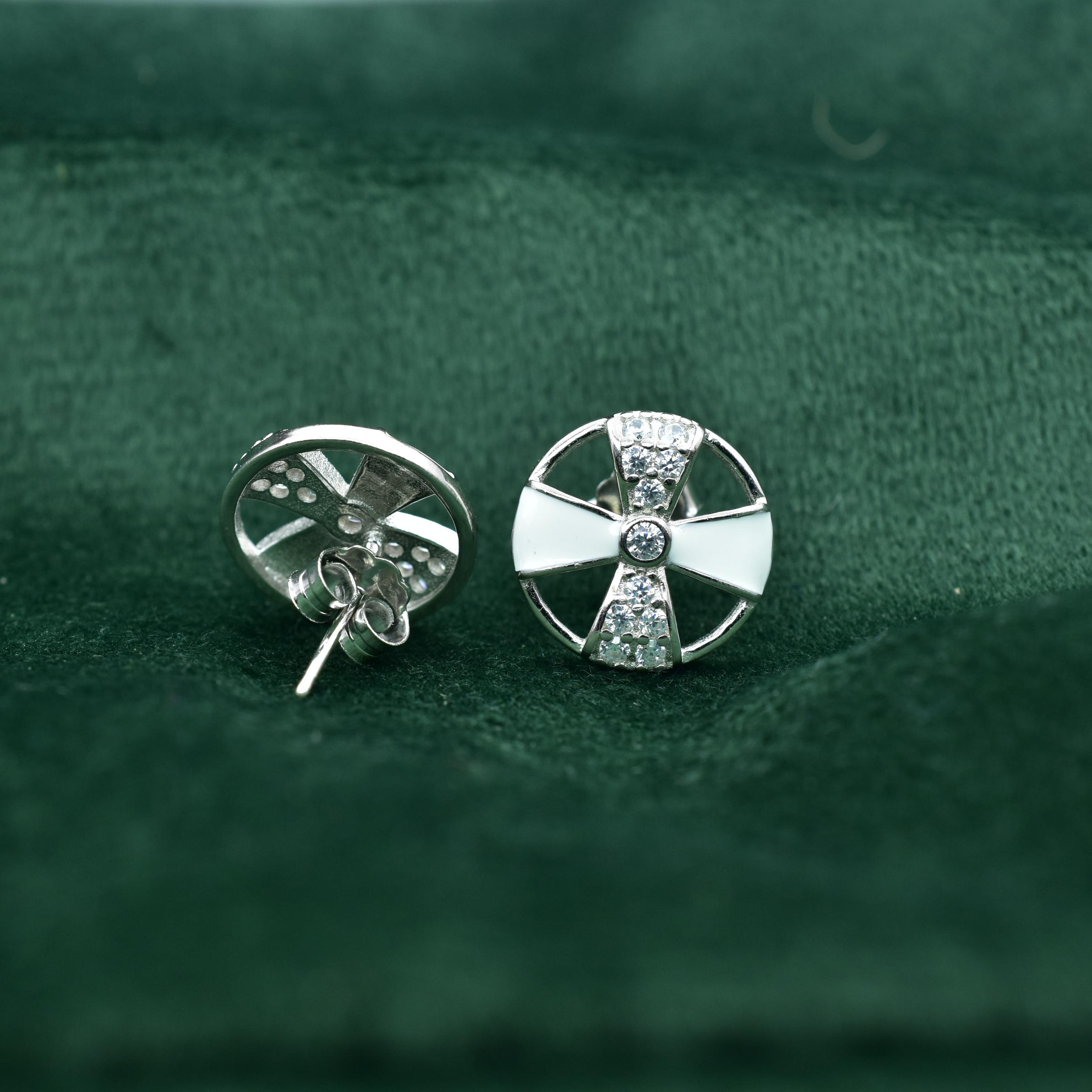 Silver American Diamond Geometric Stud Earrings