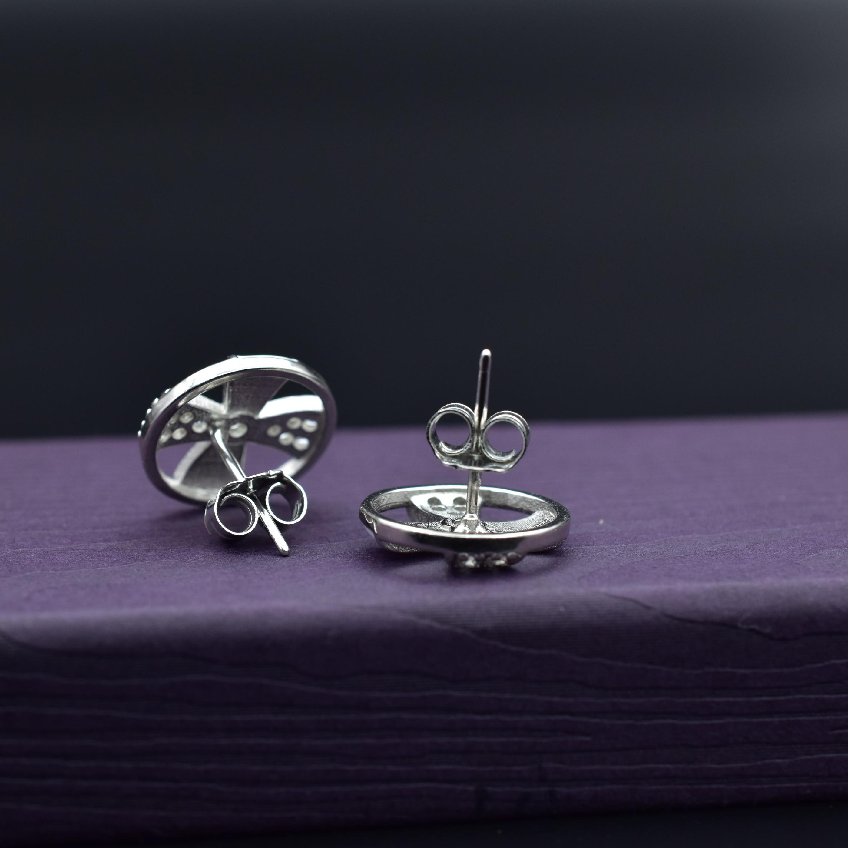 Silver American Diamond Geometric Stud Earrings