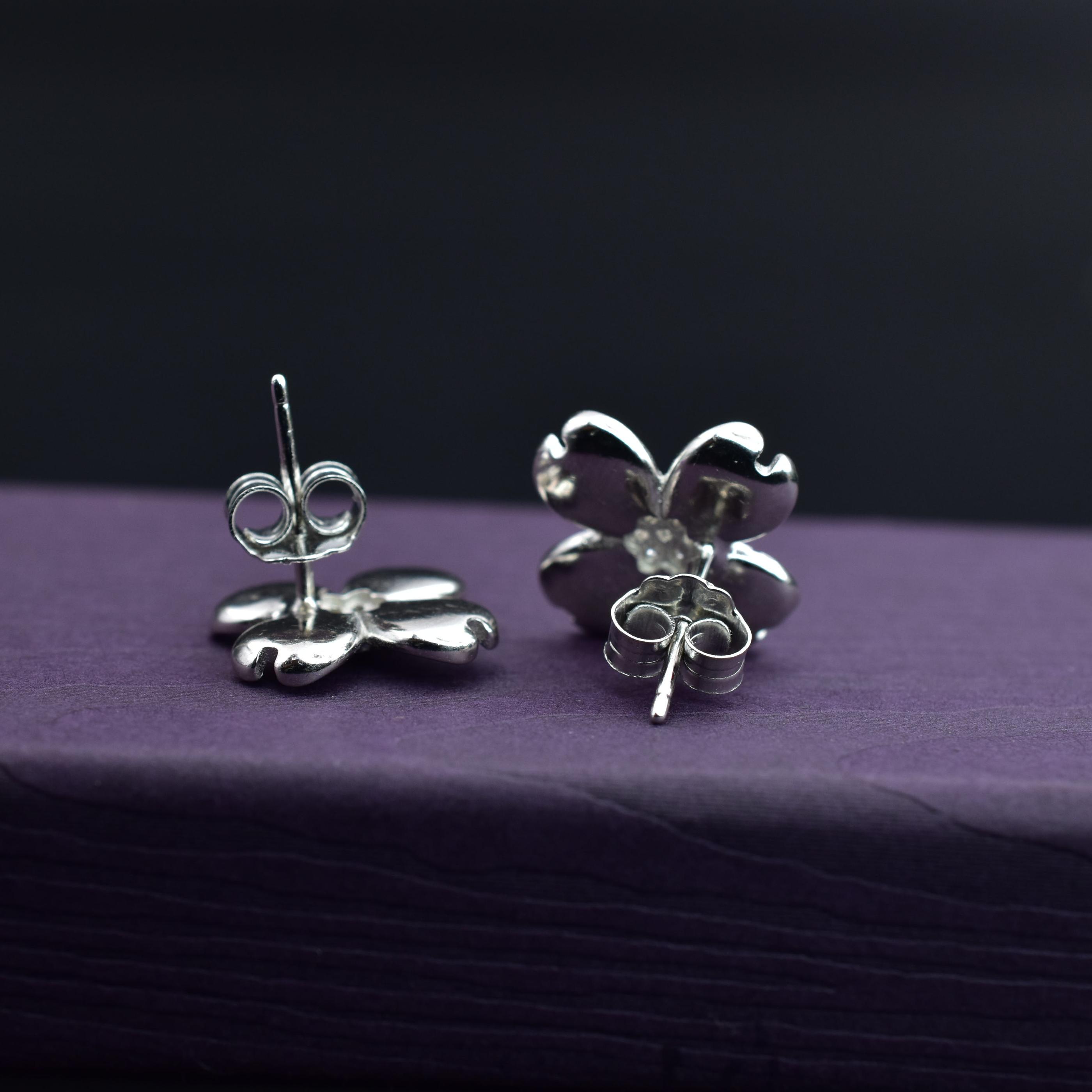 White Enamel Flower Sterling Silver Studs