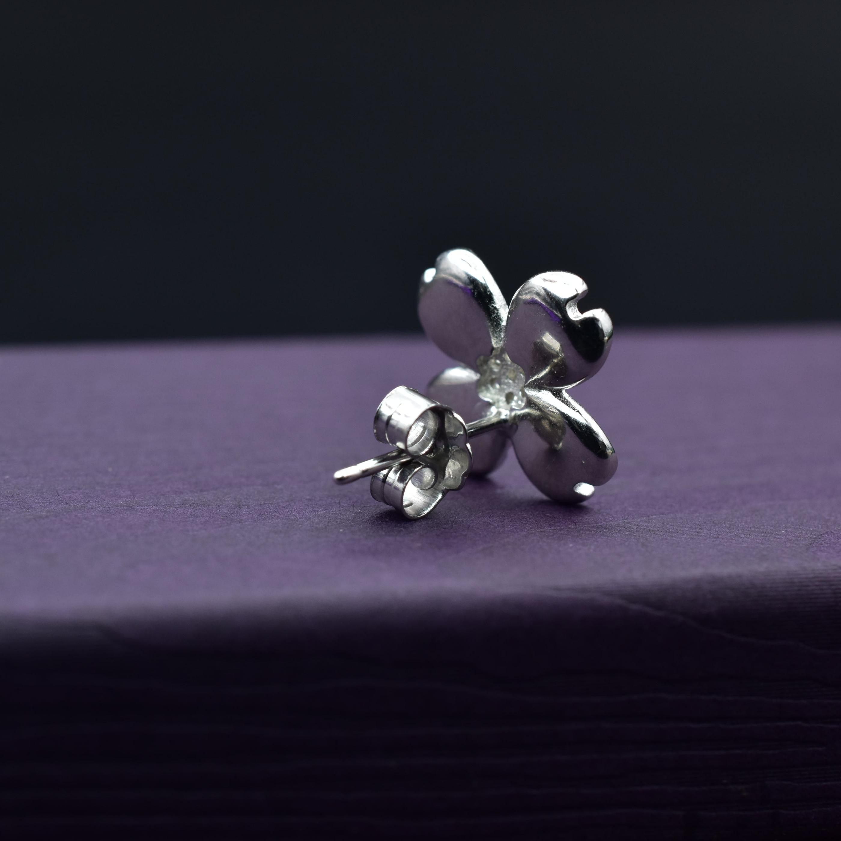 White Enamel Flower Sterling Silver Studs