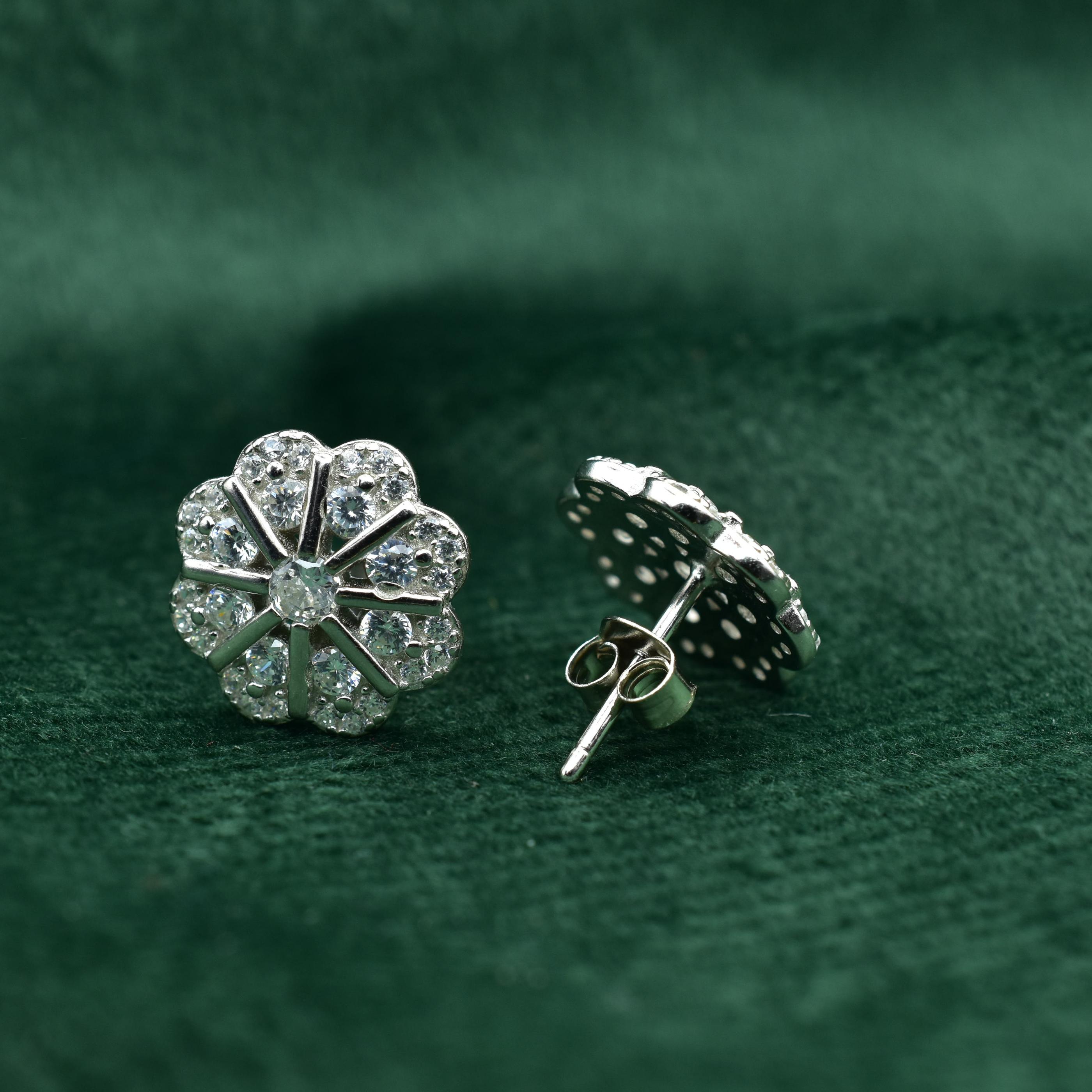 American Diamond Sparkling CZ Radiant Round Stud Earrings For Women & Girls
