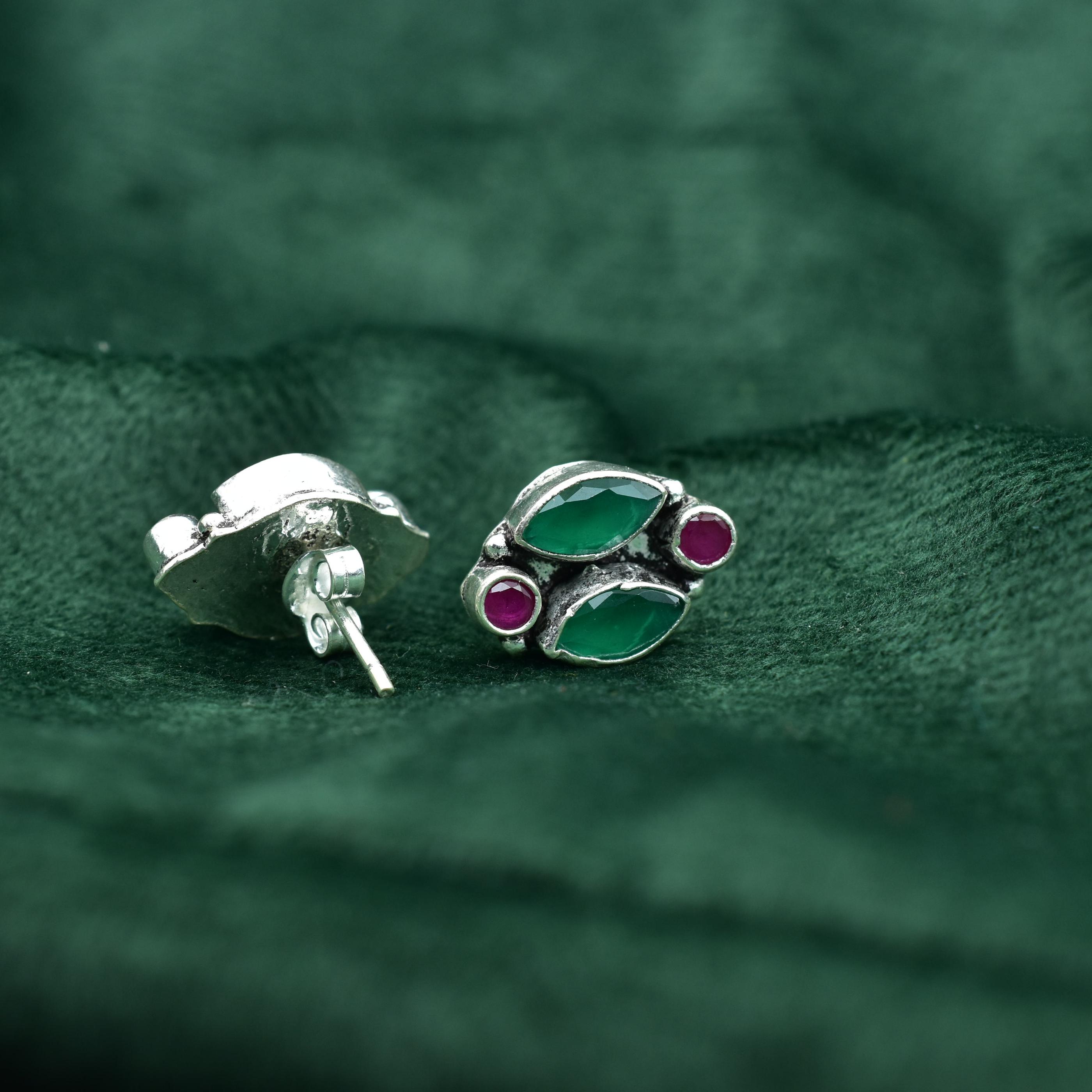 Ruby and White Topaz Silver Stud Earrings