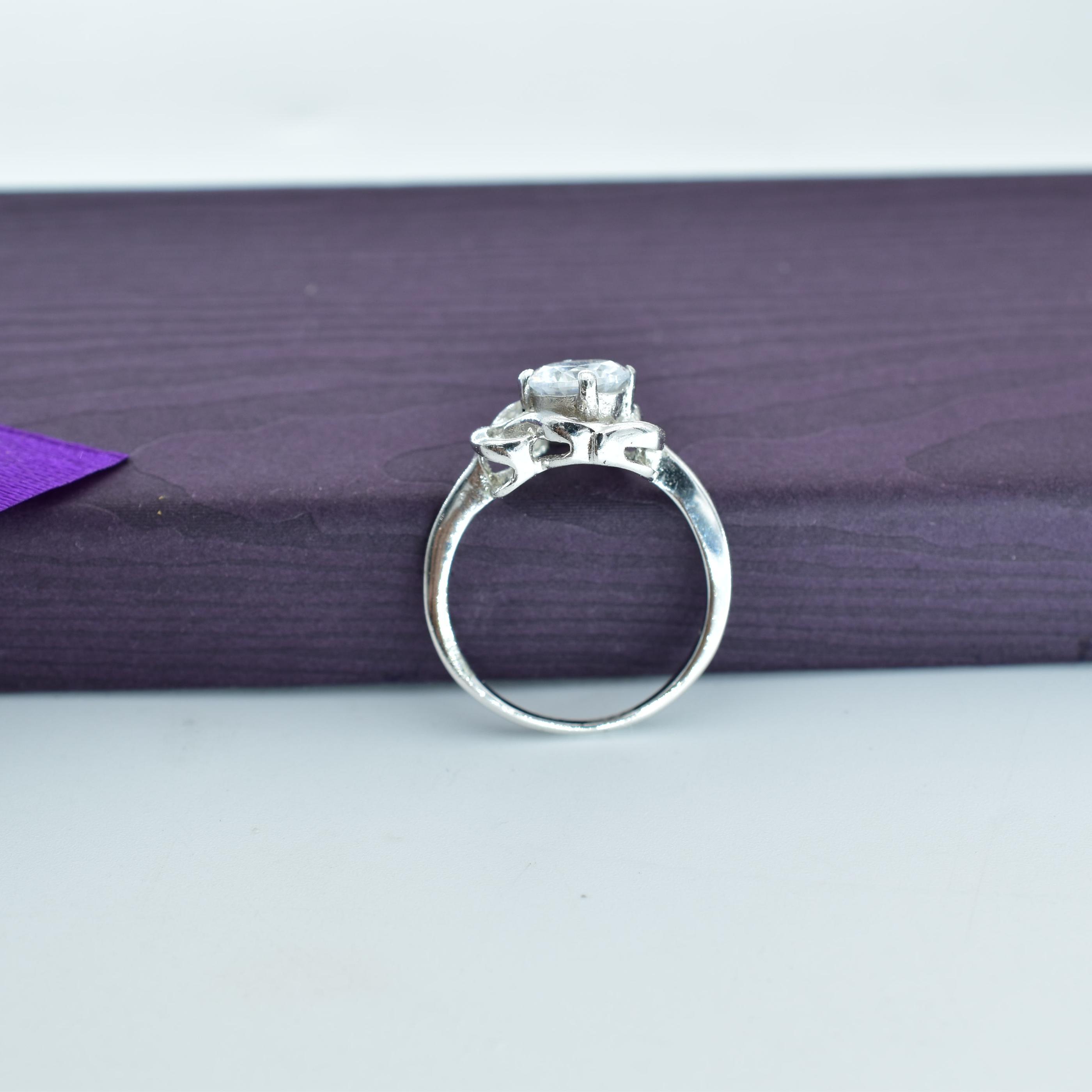 Sterling Silver Round Cut White Stone Studded Ladies ring