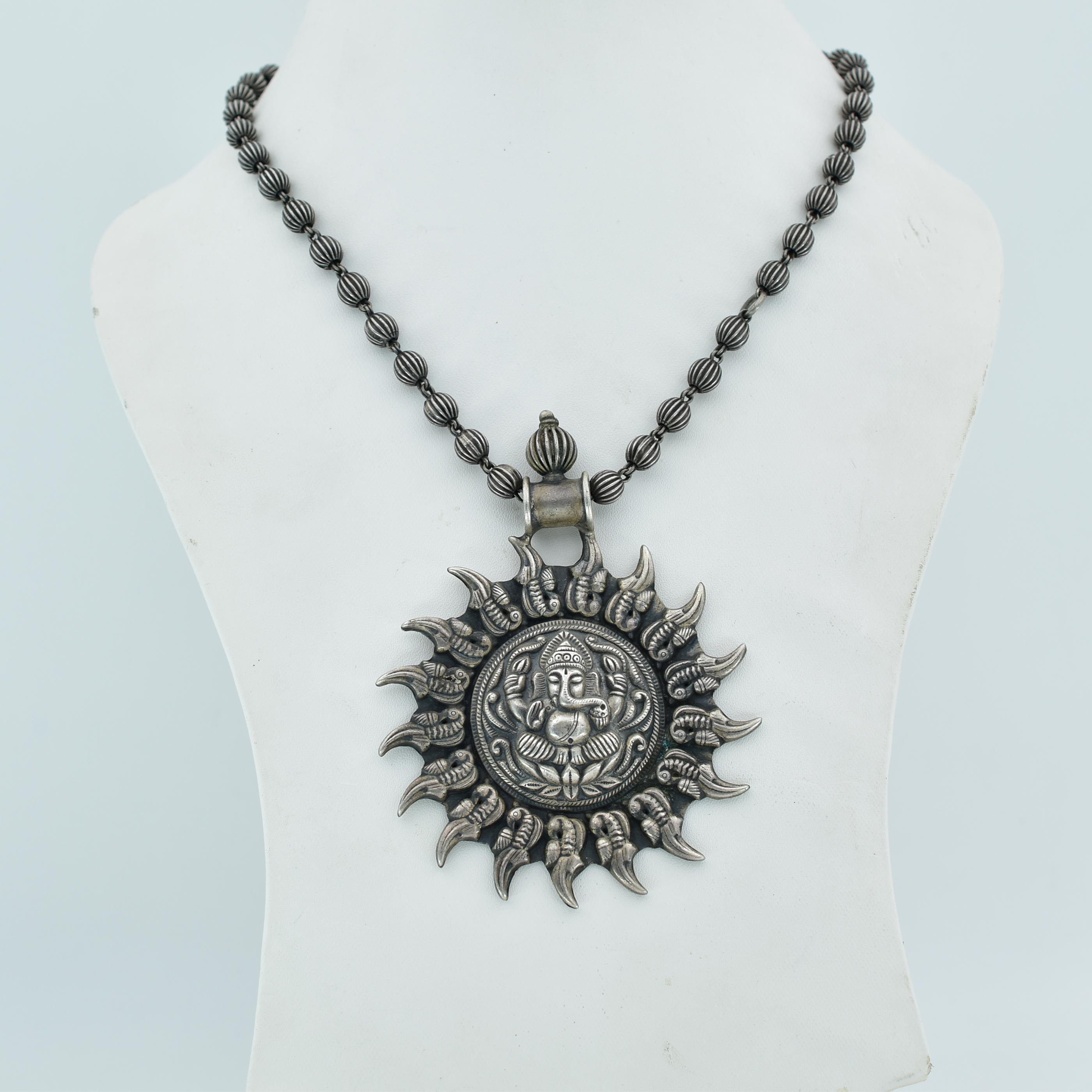 Sterling Silver Oxidised Ganesh Ji Statement Necklace