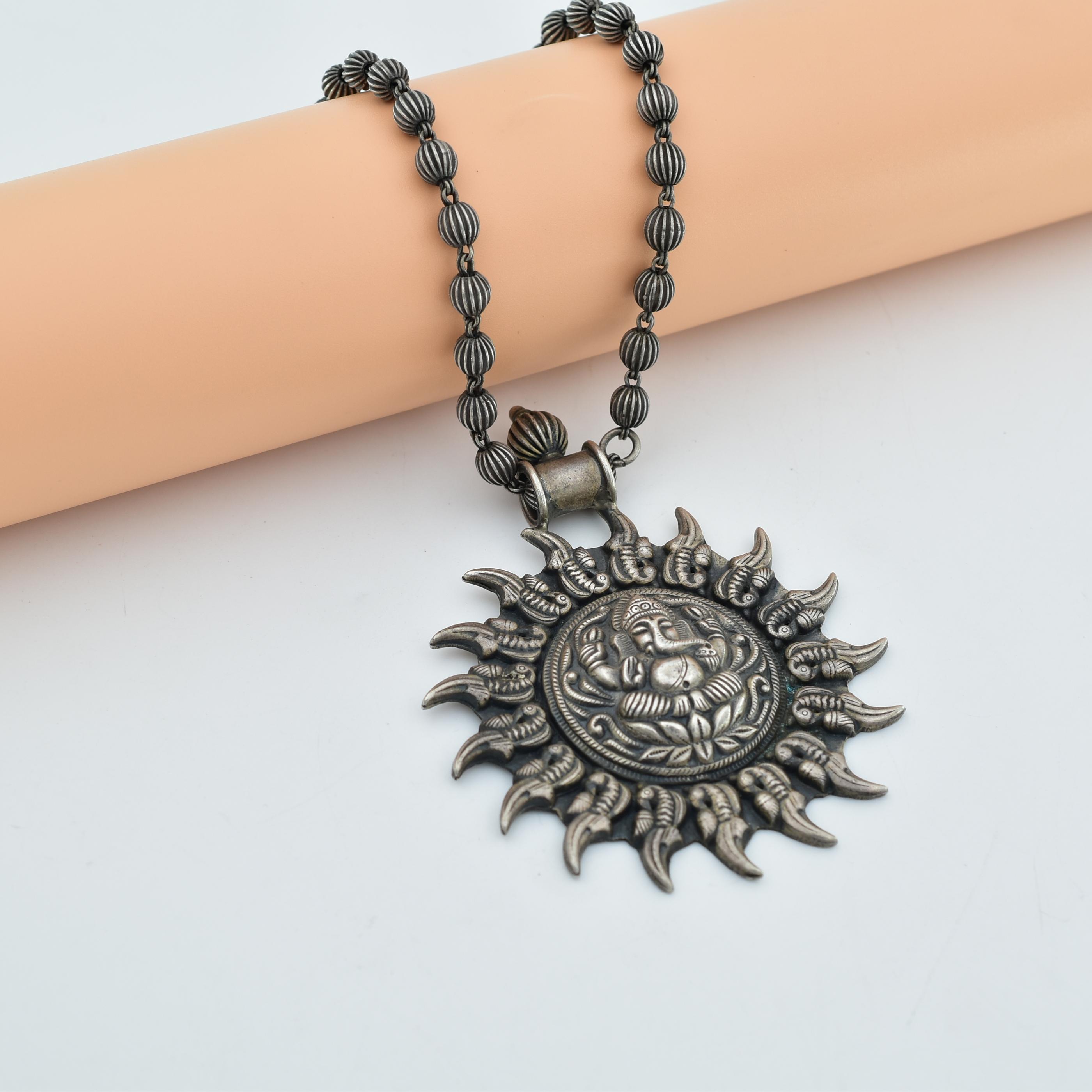 Sterling Silver Oxidised Ganesh Ji Statement Necklace