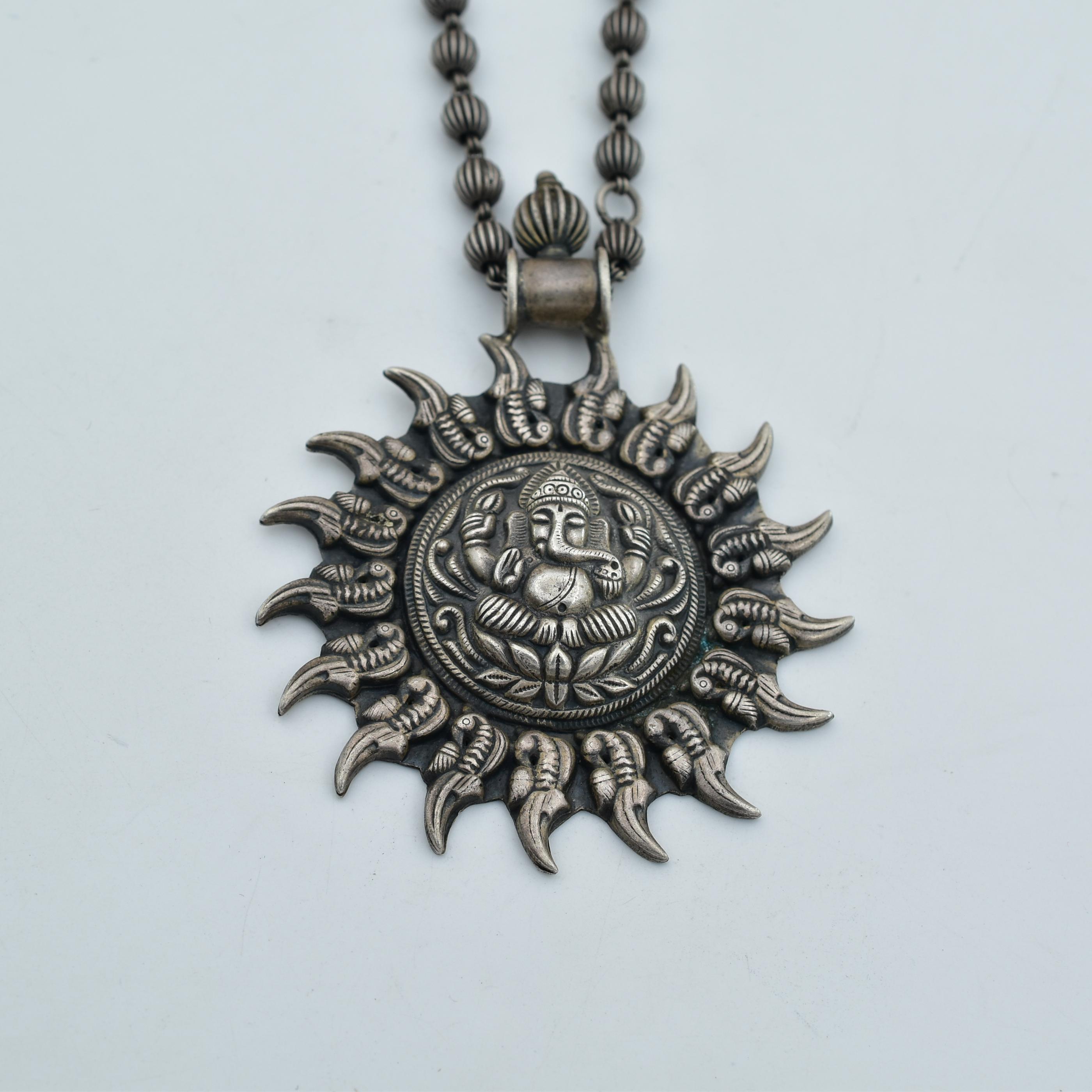 Sterling Silver Oxidised Ganesh Ji Statement Necklace
