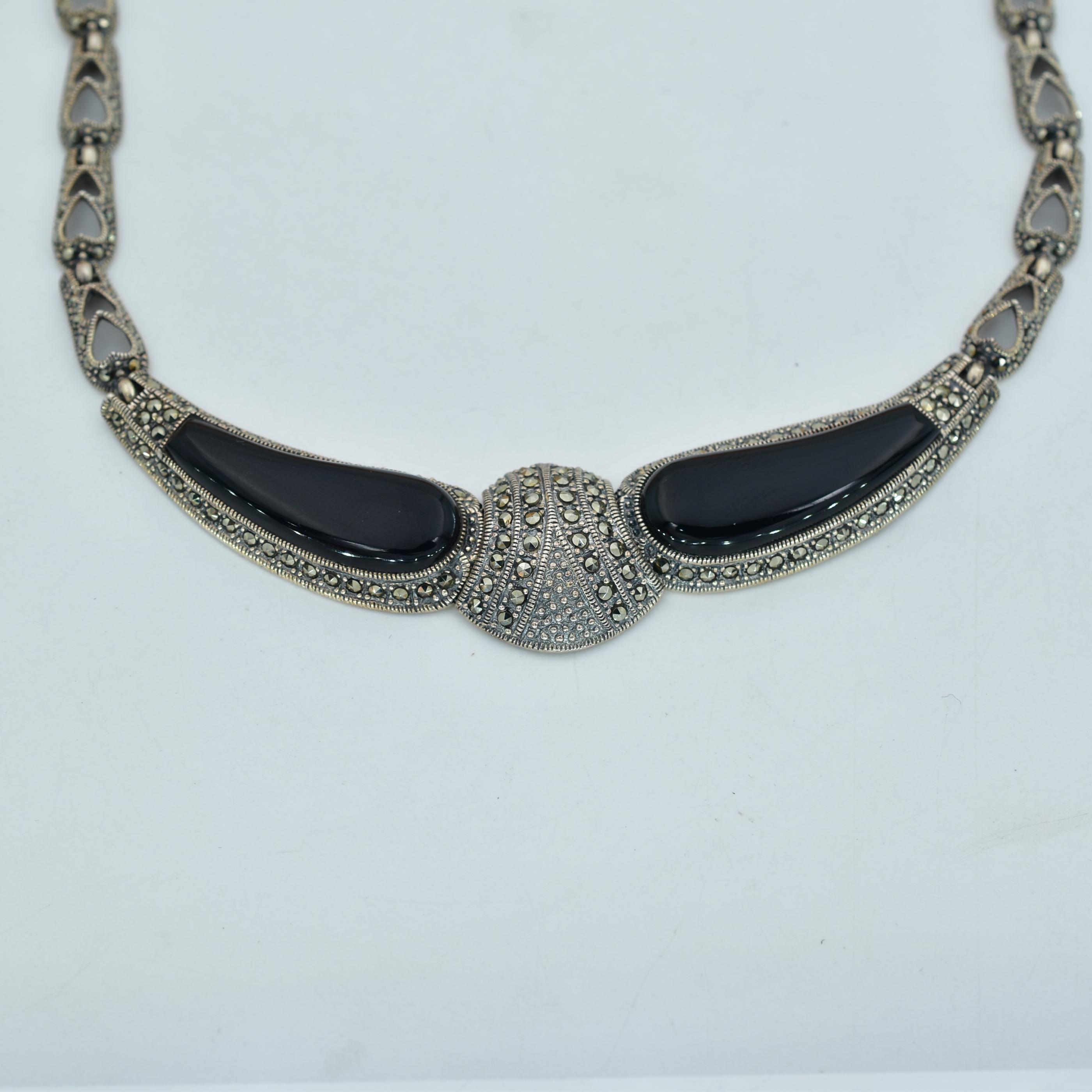925 Sterling silver with Natural Black Stone Studded Necklace