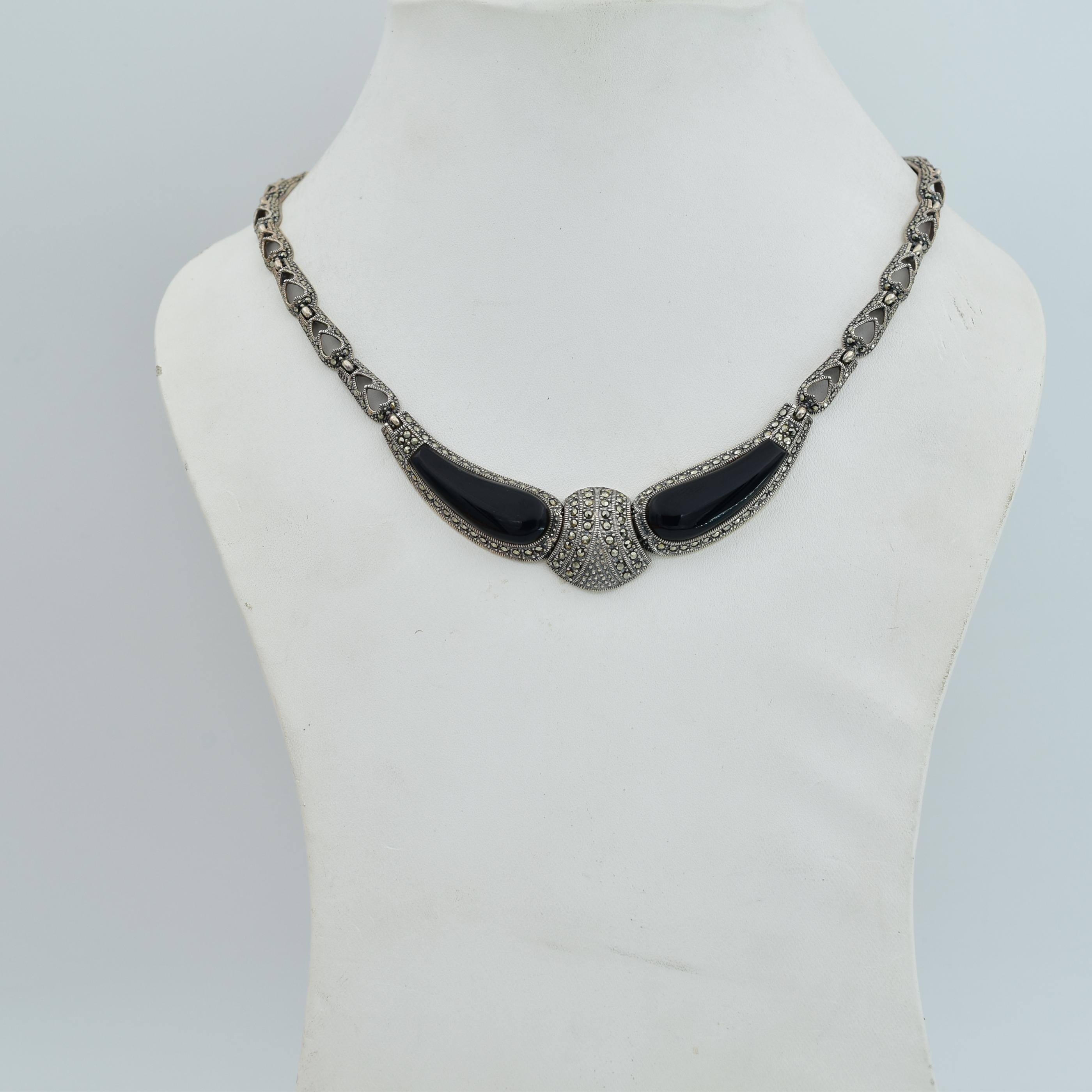 925 Sterling silver with Natural Black Stone Studded Necklace
