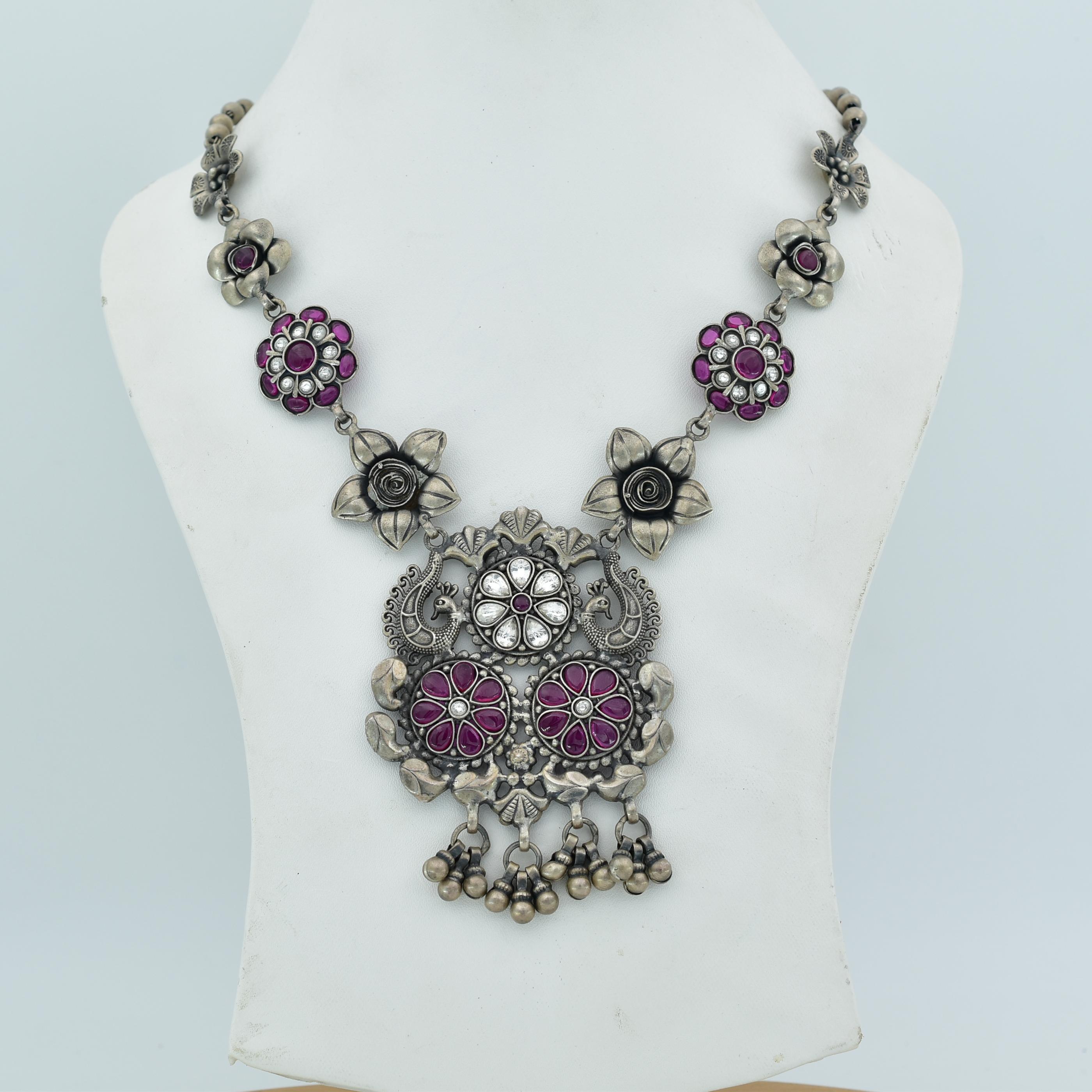 Sterling Silver Multicolor Statement Necklace