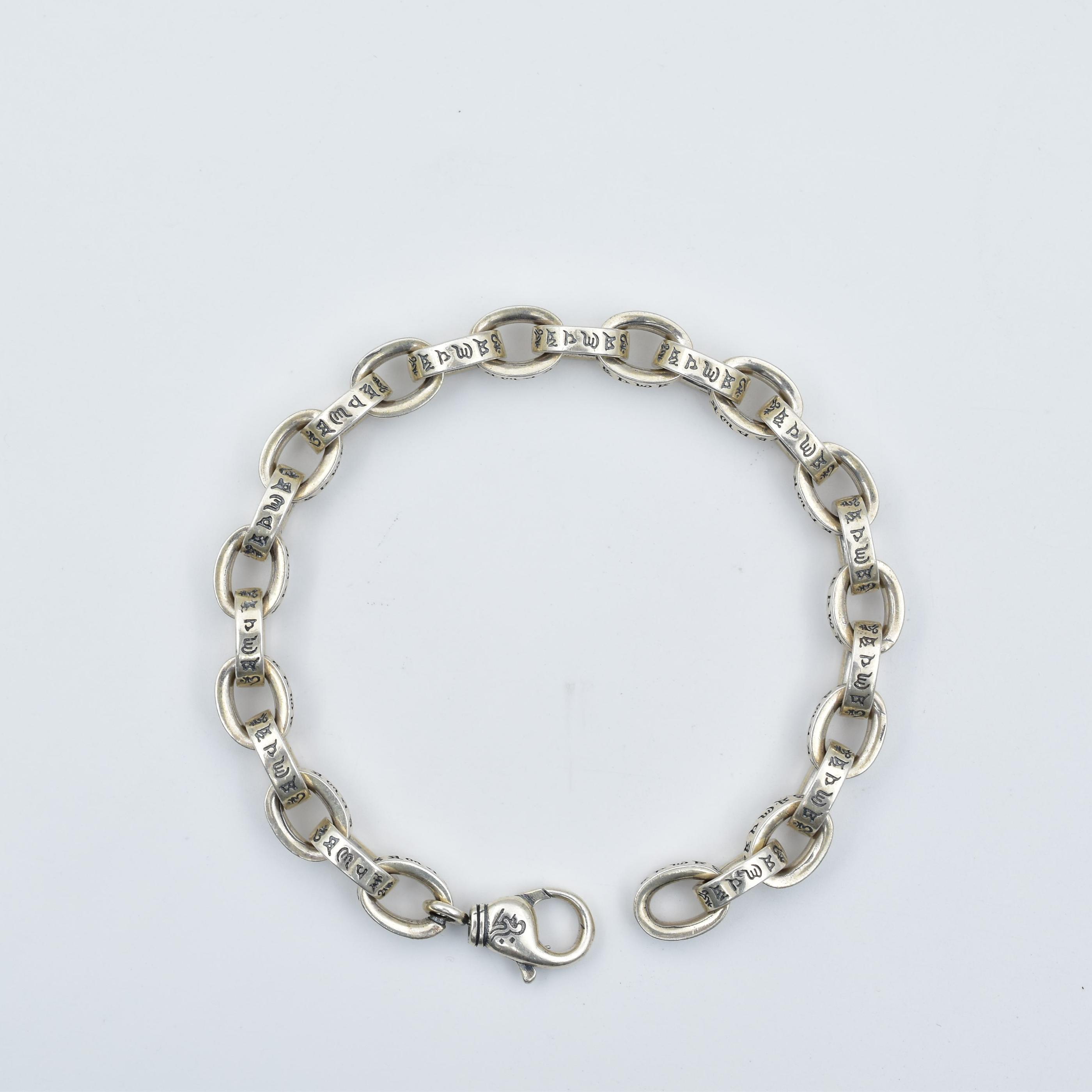 925 Sterling Silver Mens Thai Silver Punk Rock Style Buddhist Six-Character Mantra Cross Bracelet