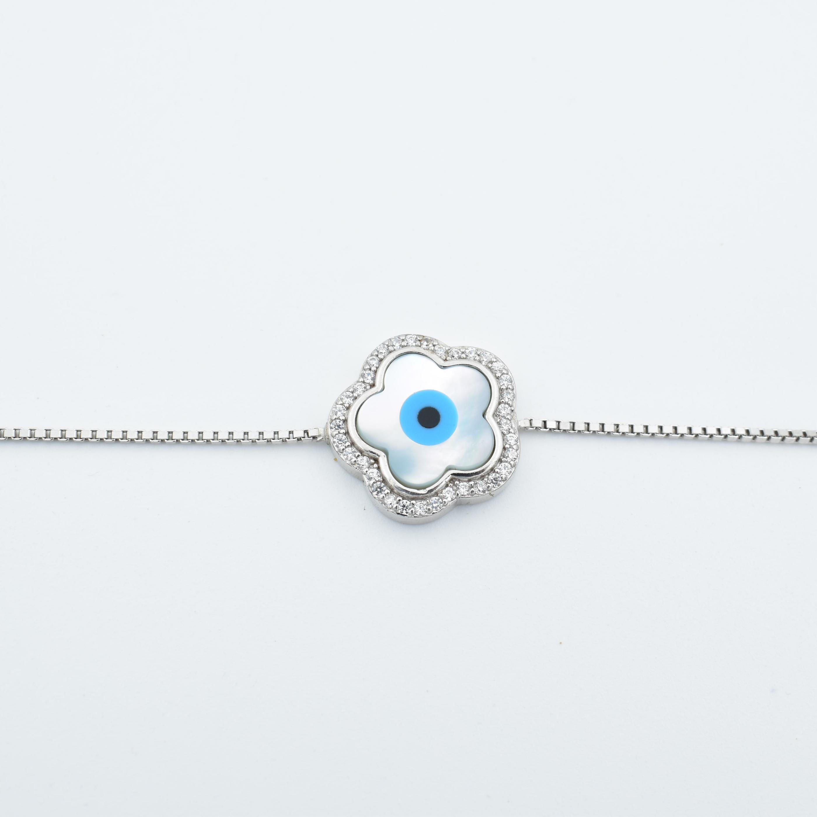 CLOVER EVIL EYE STERLING SILVER LADIES BRACELET