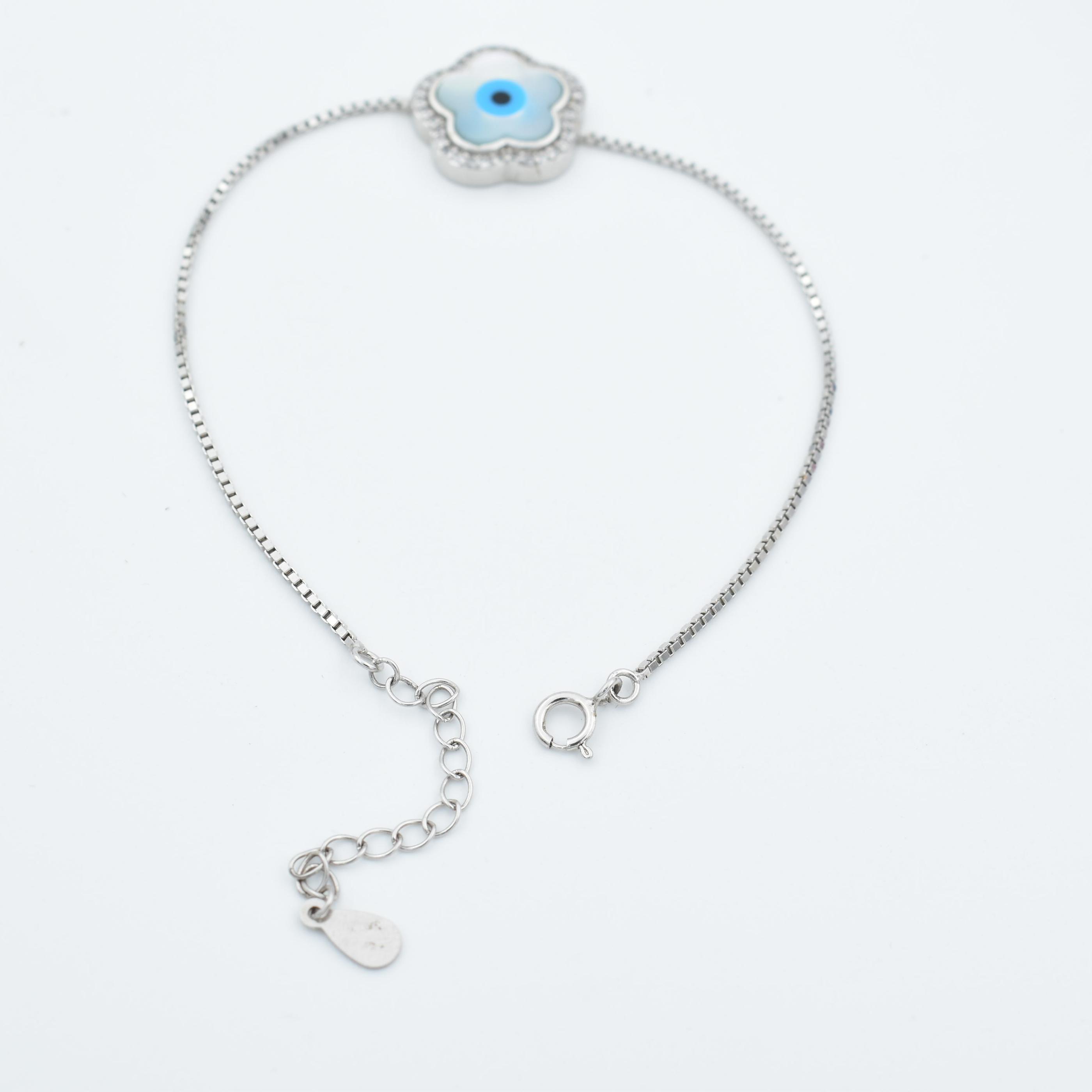 CLOVER EVIL EYE STERLING SILVER LADIES BRACELET