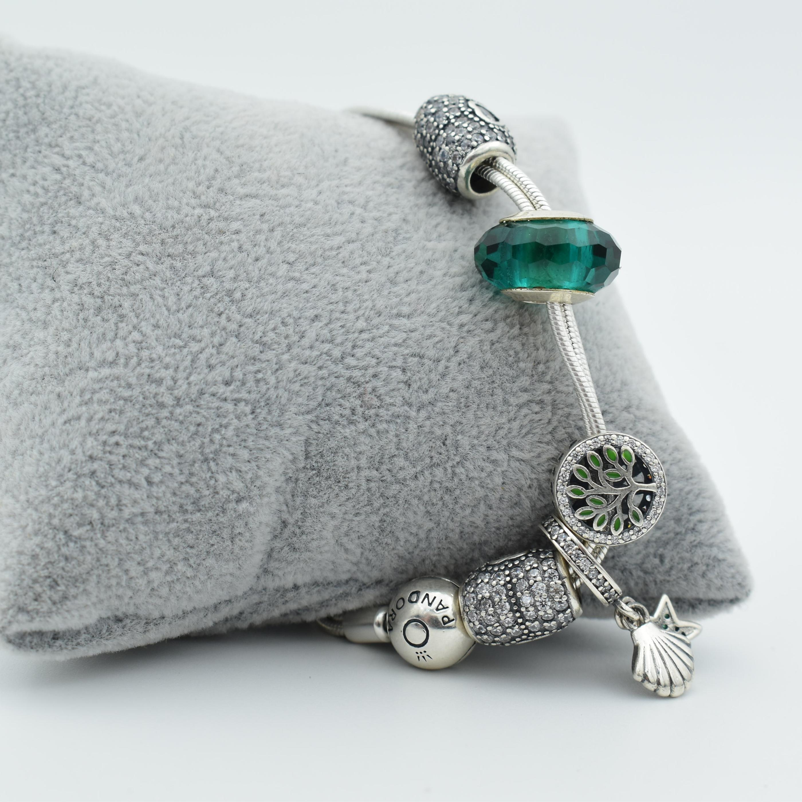 Sterling Silver Green Stone Pandora Ladies Bracelet