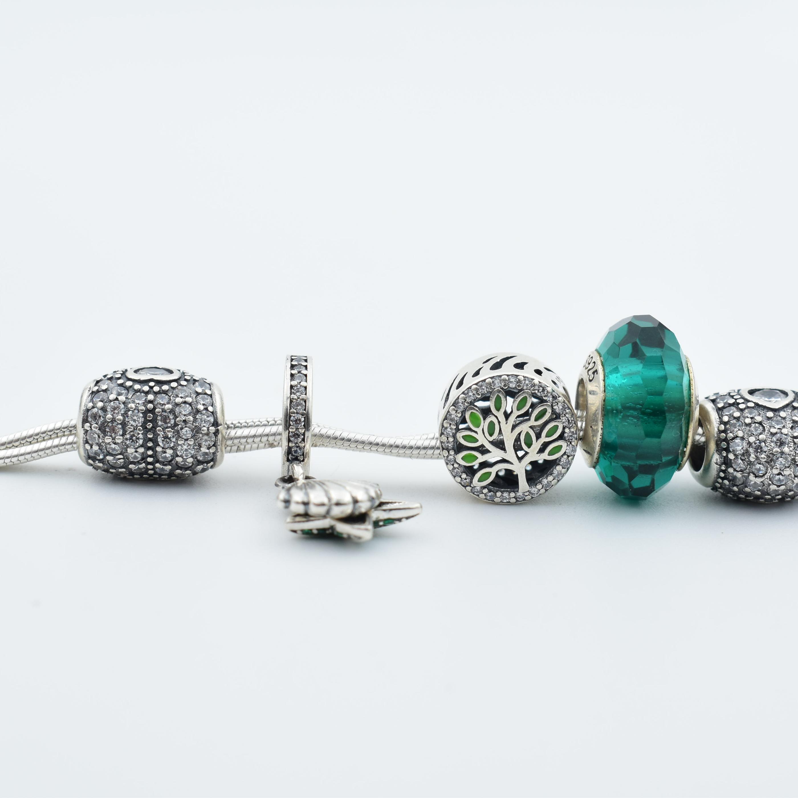 Sterling Silver Green Stone Pandora Ladies Bracelet