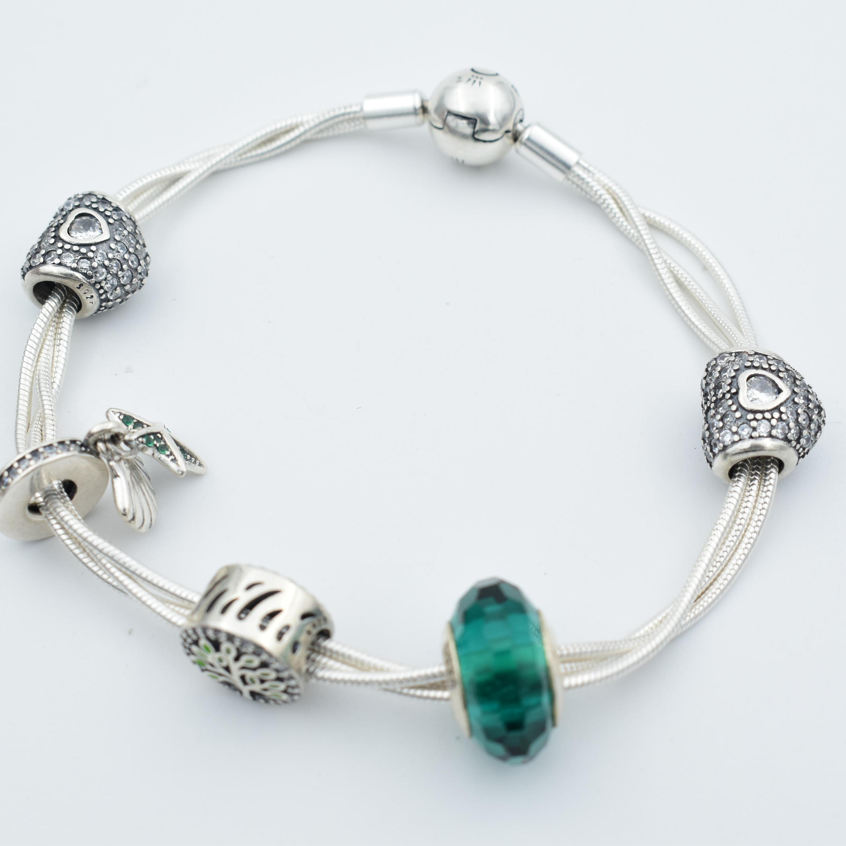 Sterling Silver Green Stone Pandora Ladies Bracelet