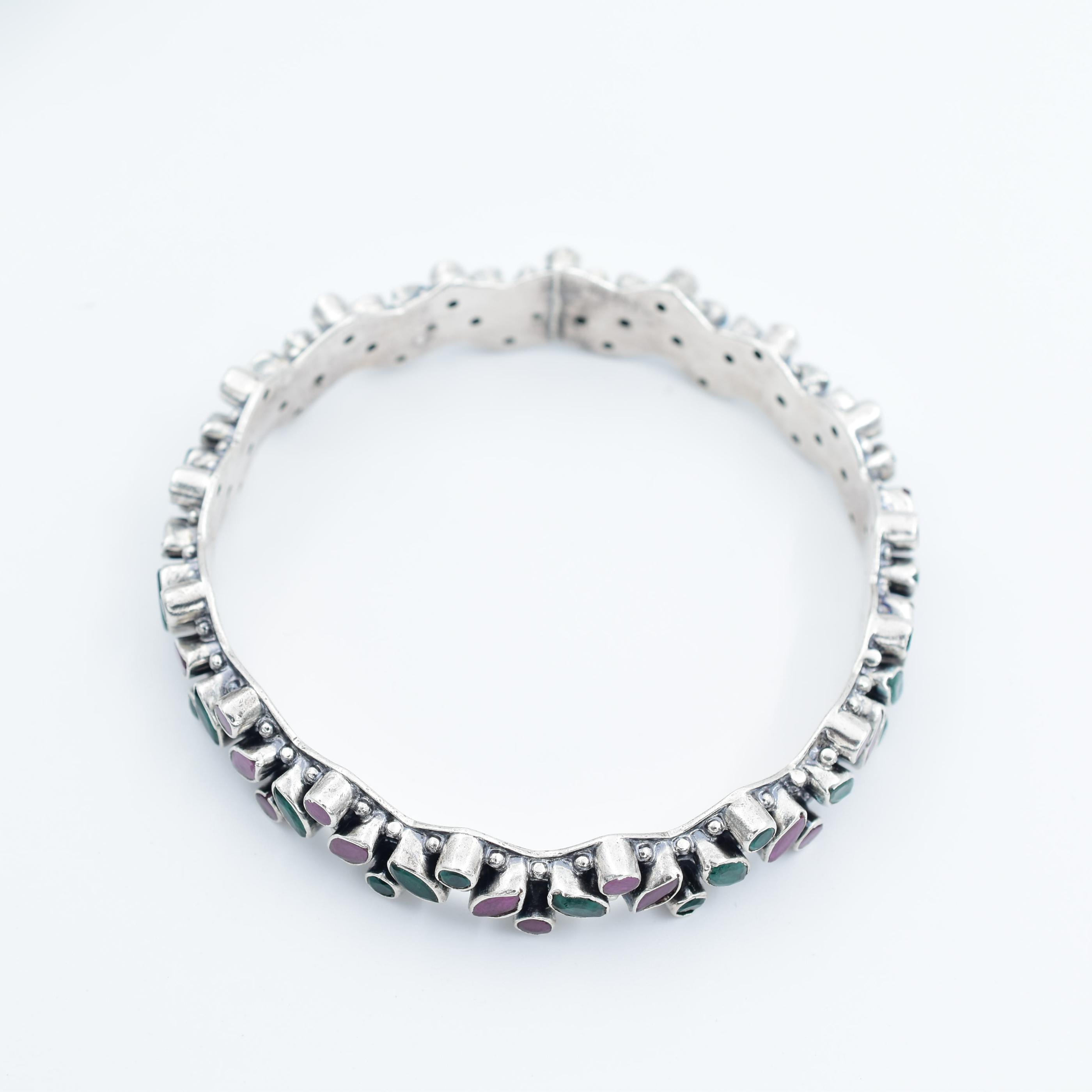 Multicolored petal Silver Bangles