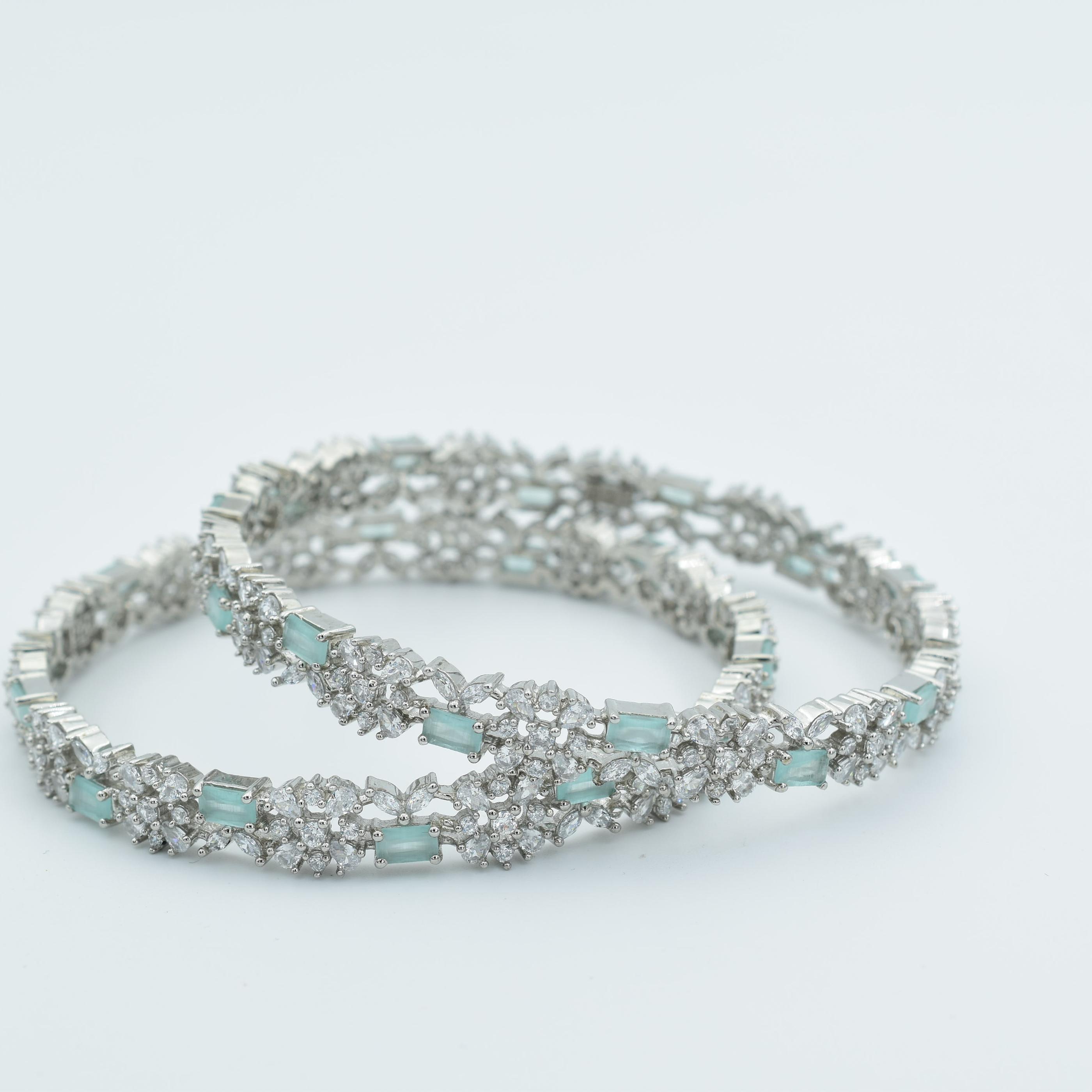 ZIRCON BANGLES FLORAL DESIGN WITH MINT GREEN AND CZ STONE