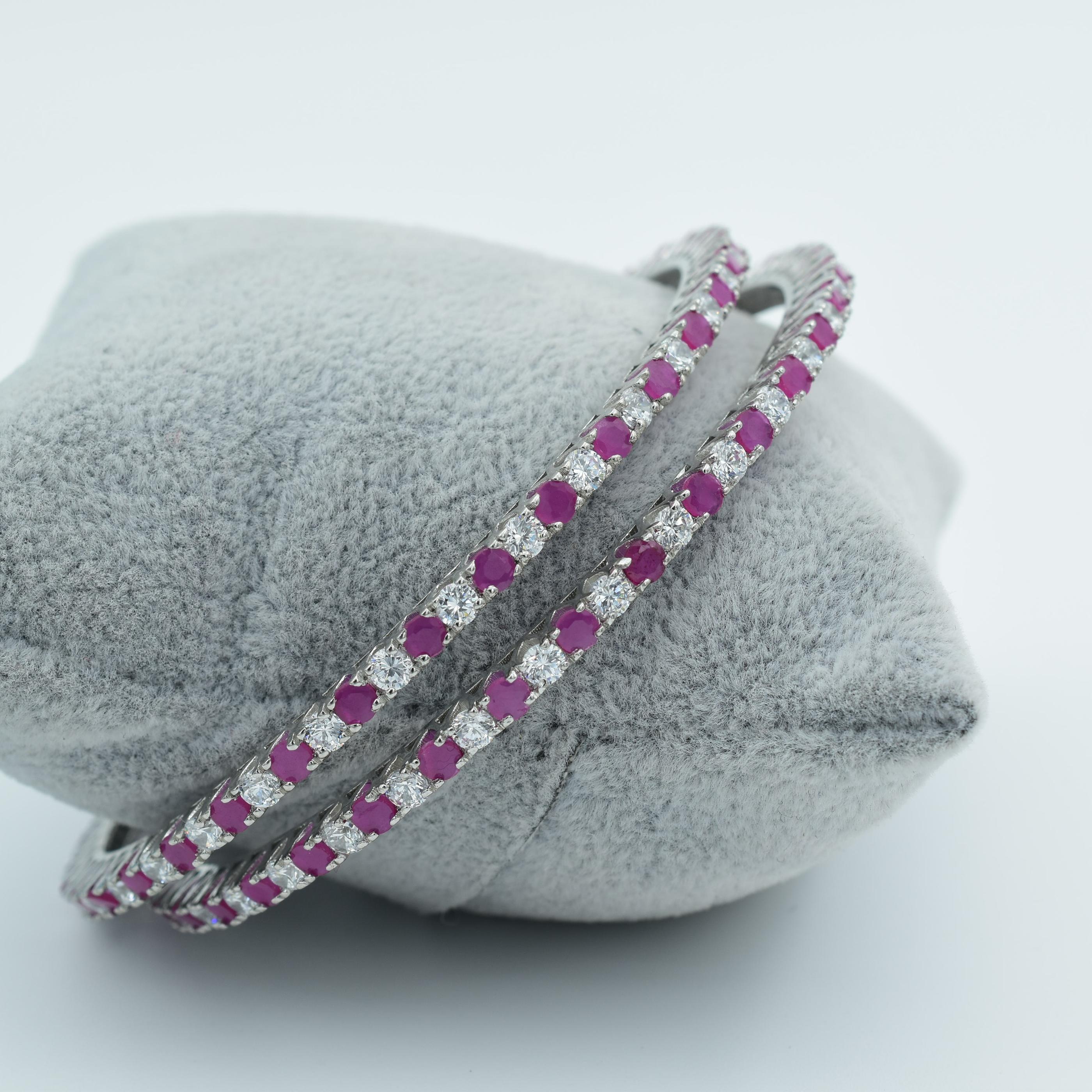 Set Of 2 Rhodium Plated & AD Studded Bangle