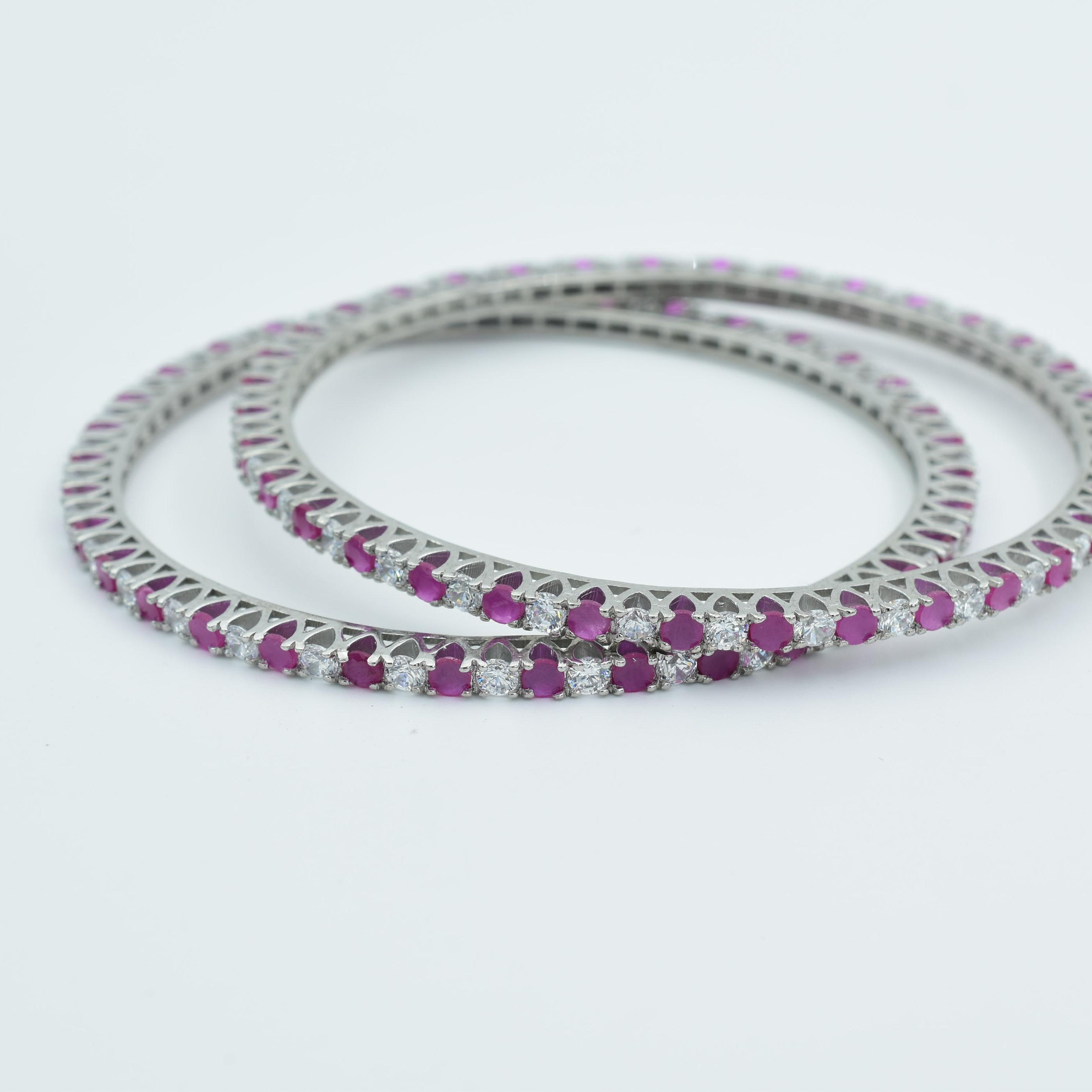 Set Of 2 Rhodium Plated & AD Studded Bangle