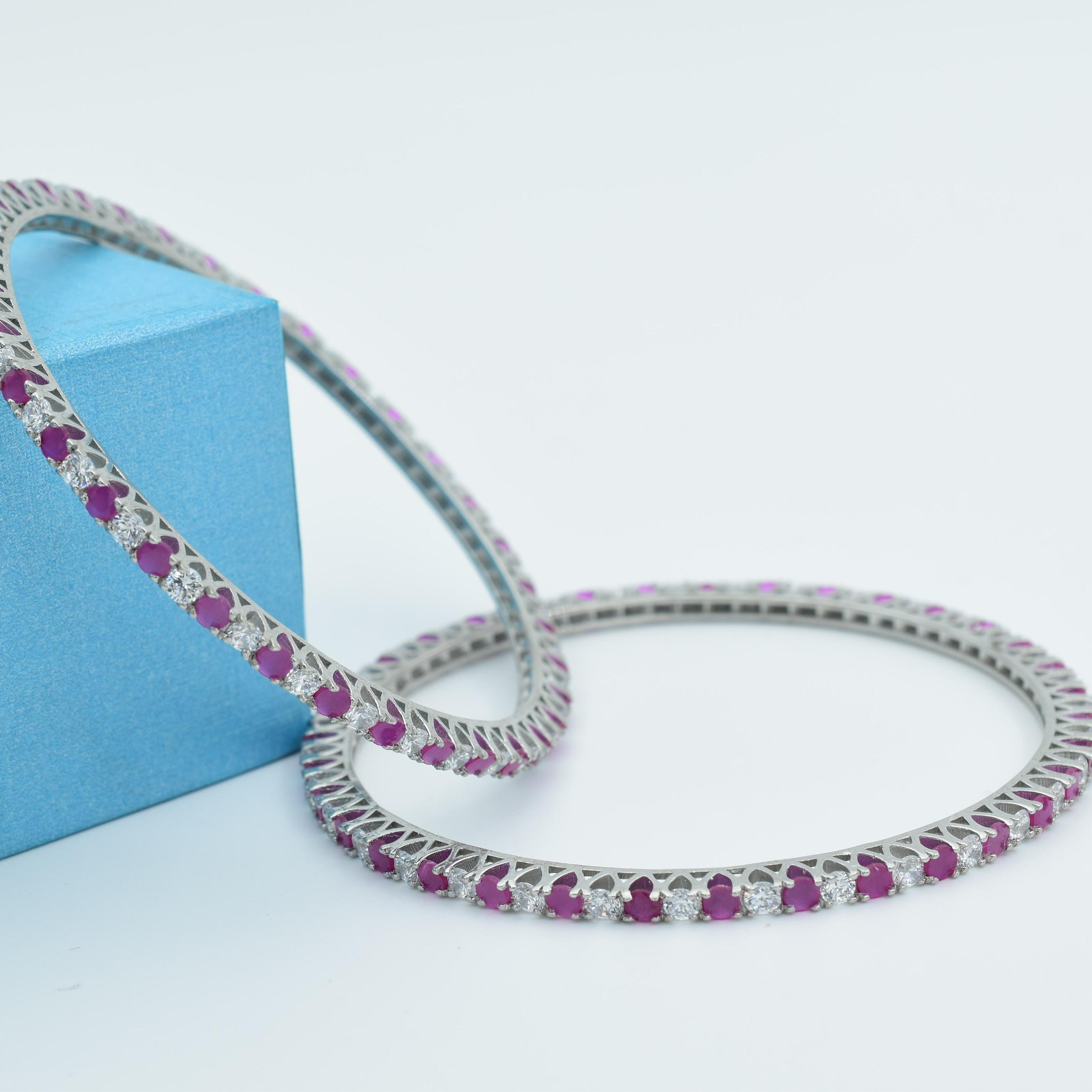 Set Of 2 Rhodium Plated & AD Studded Bangle