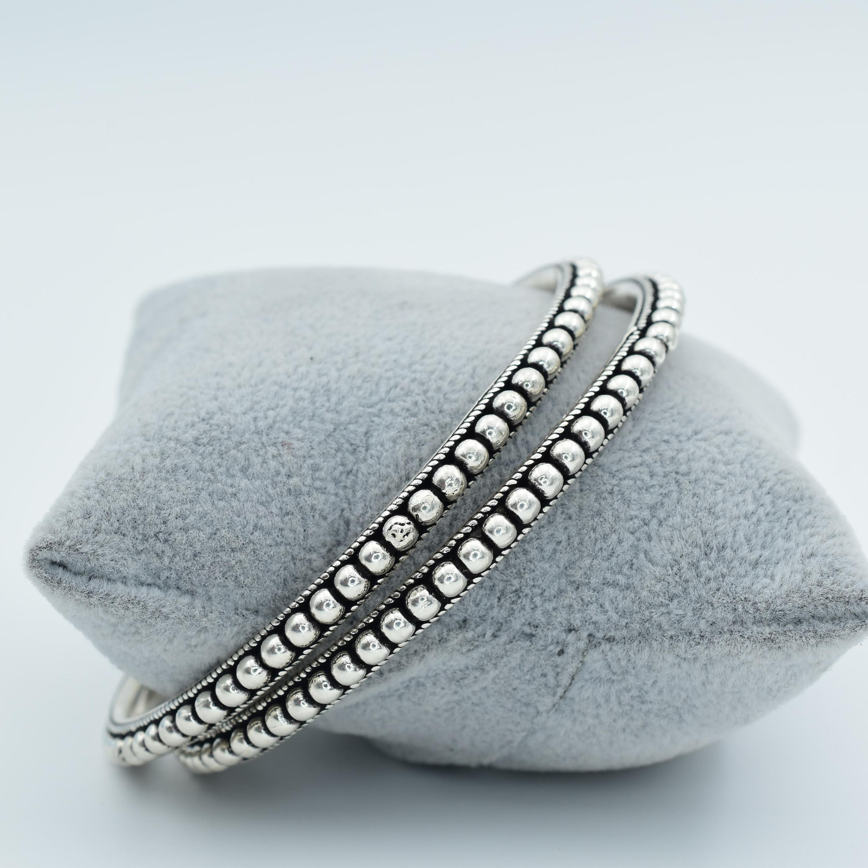925 sterling silver amazing Waved style beaded bangle bracelet,