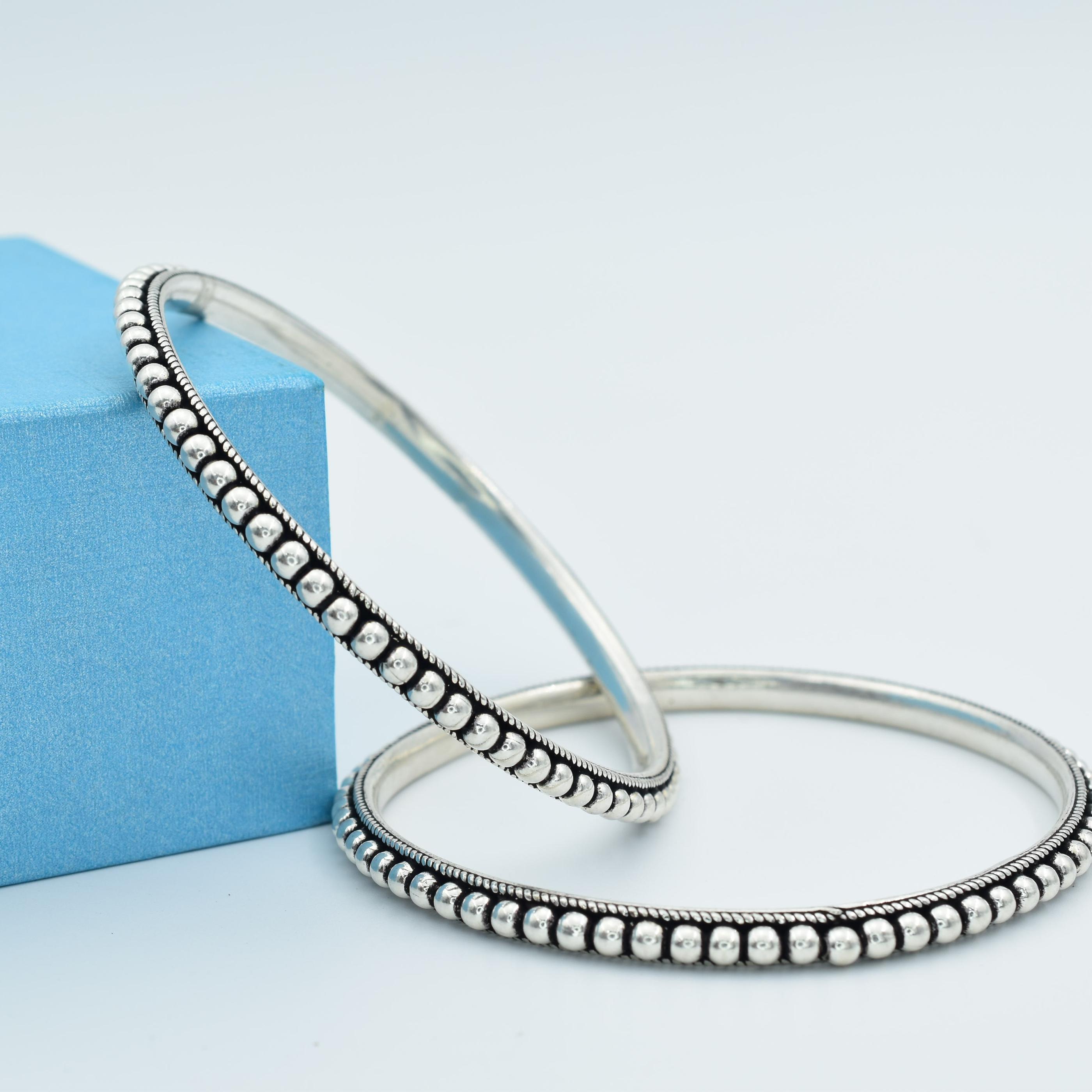 925 sterling silver amazing Waved style beaded bangle bracelet,